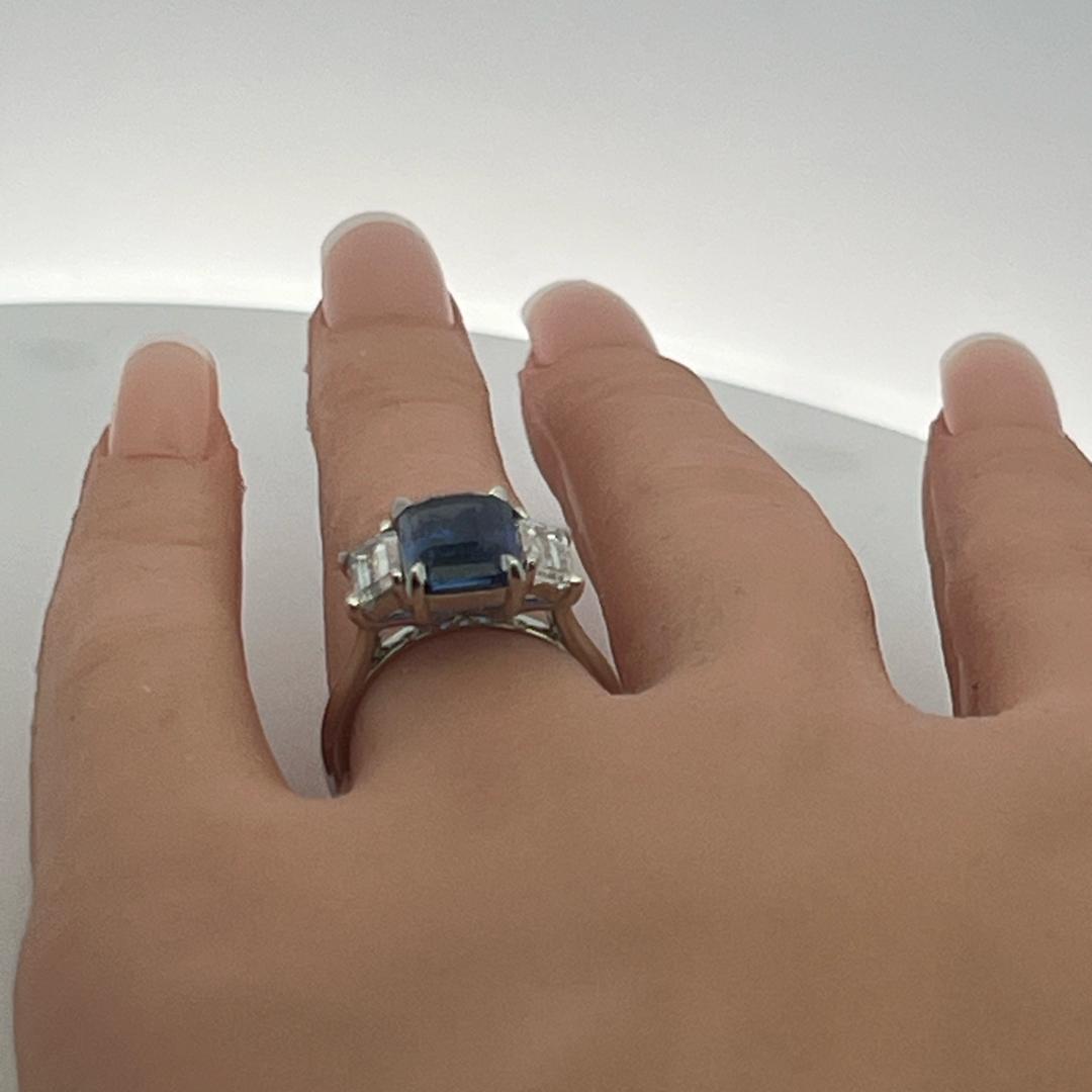 Platinum Three-Stone Ring 1.66ct Emerald Diamonds 5.06ct Sapphire Size 6.5 GIA