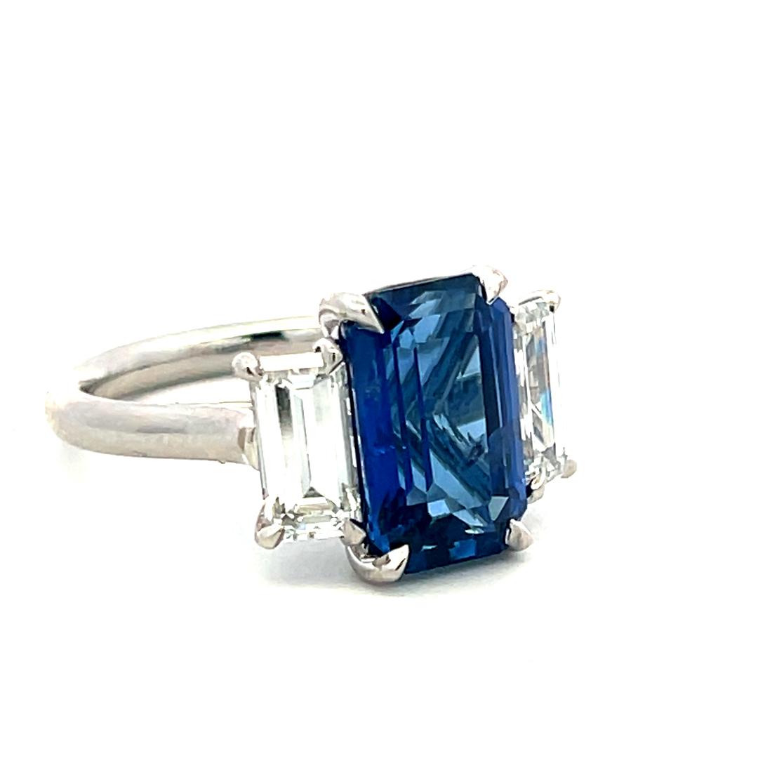 Platinum Three-Stone Ring 1.66ct Emerald Diamonds 5.06ct Sapphire Size 6.5 GIA