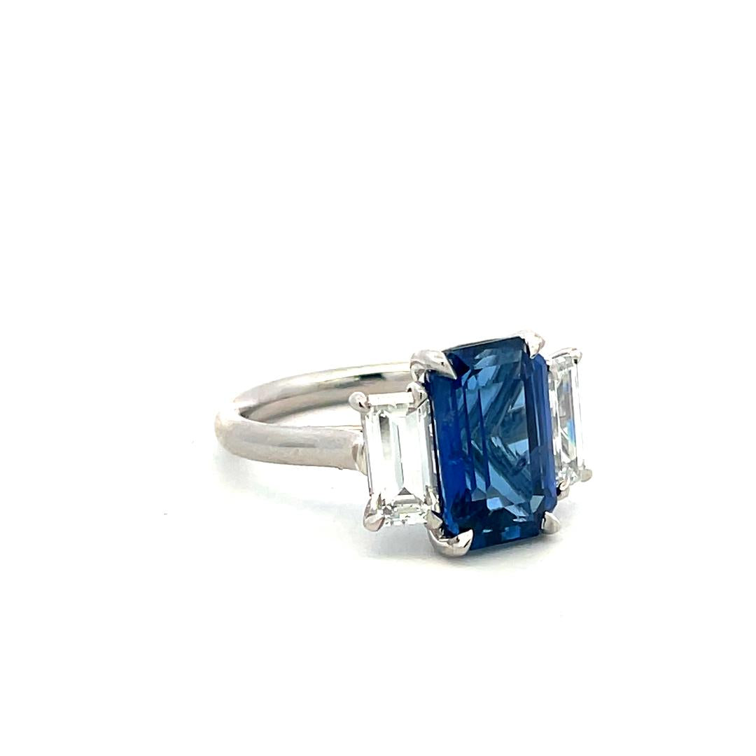 Platinum Three-Stone Ring 1.66ct Emerald Diamonds 5.06ct Sapphire Size 6.5 GIA