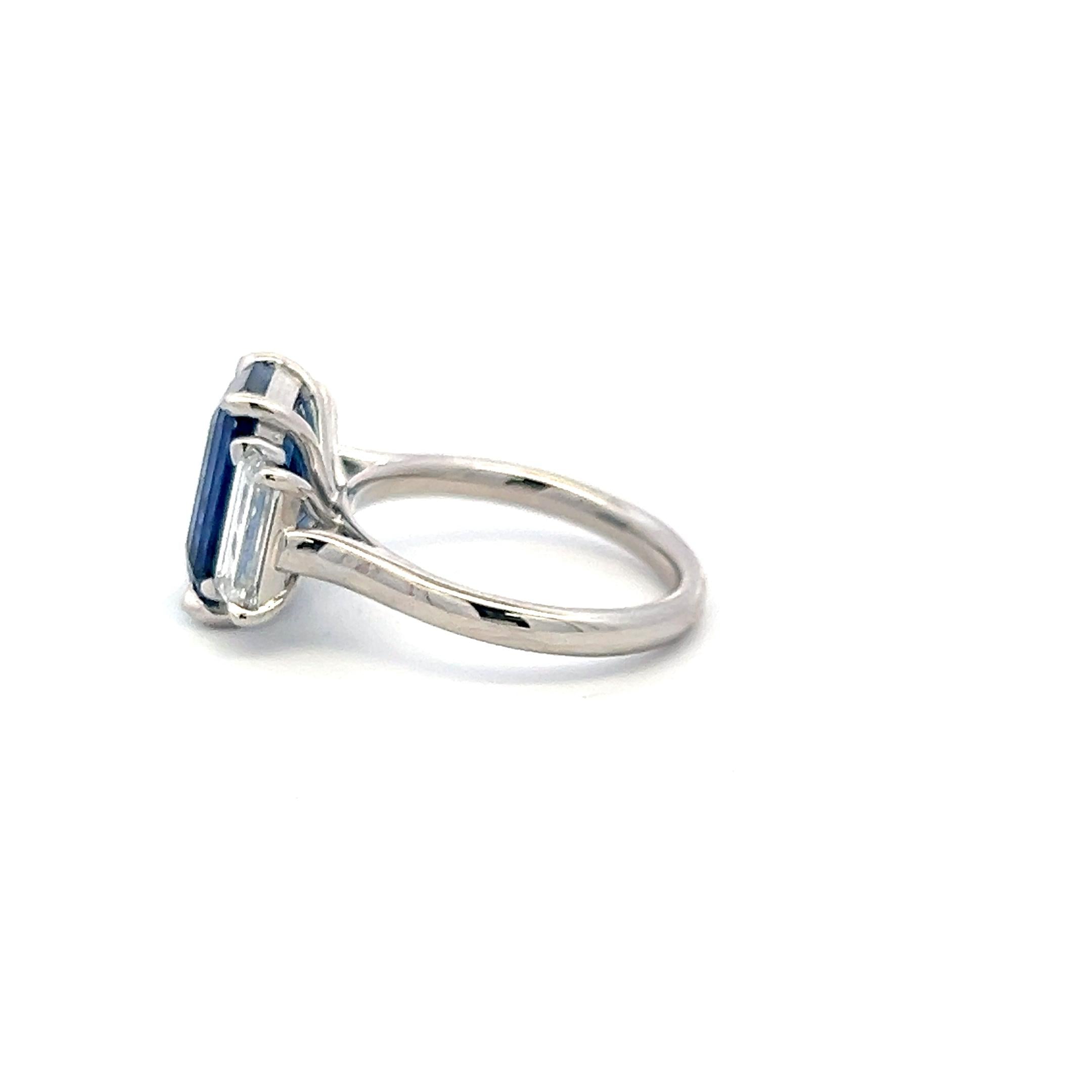 Platinum Three-Stone Ring 1.66ct Emerald Diamonds 5.06ct Sapphire Size 6.5 GIA