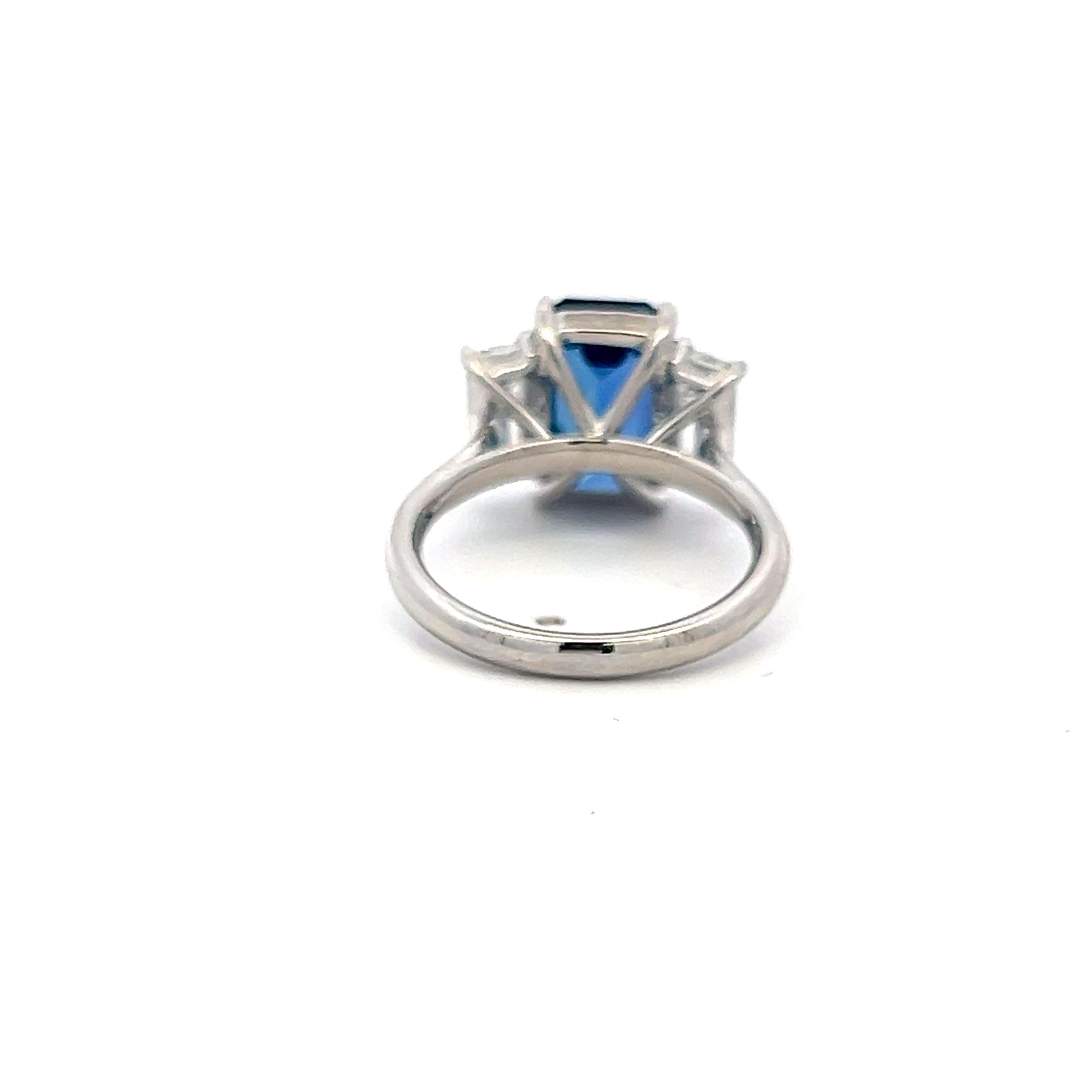 Platinum Three-Stone Ring 1.66ct Emerald Diamonds 5.06ct Sapphire Size 6.5 GIA