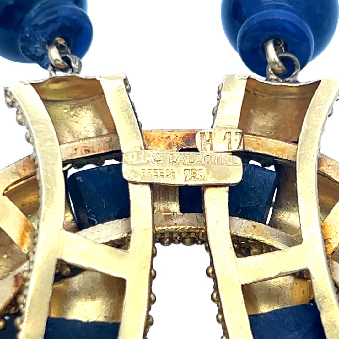 Lalaounis 18K Yellow Gold Pendant Necklace Crystal & Sodalite Beads and Slices