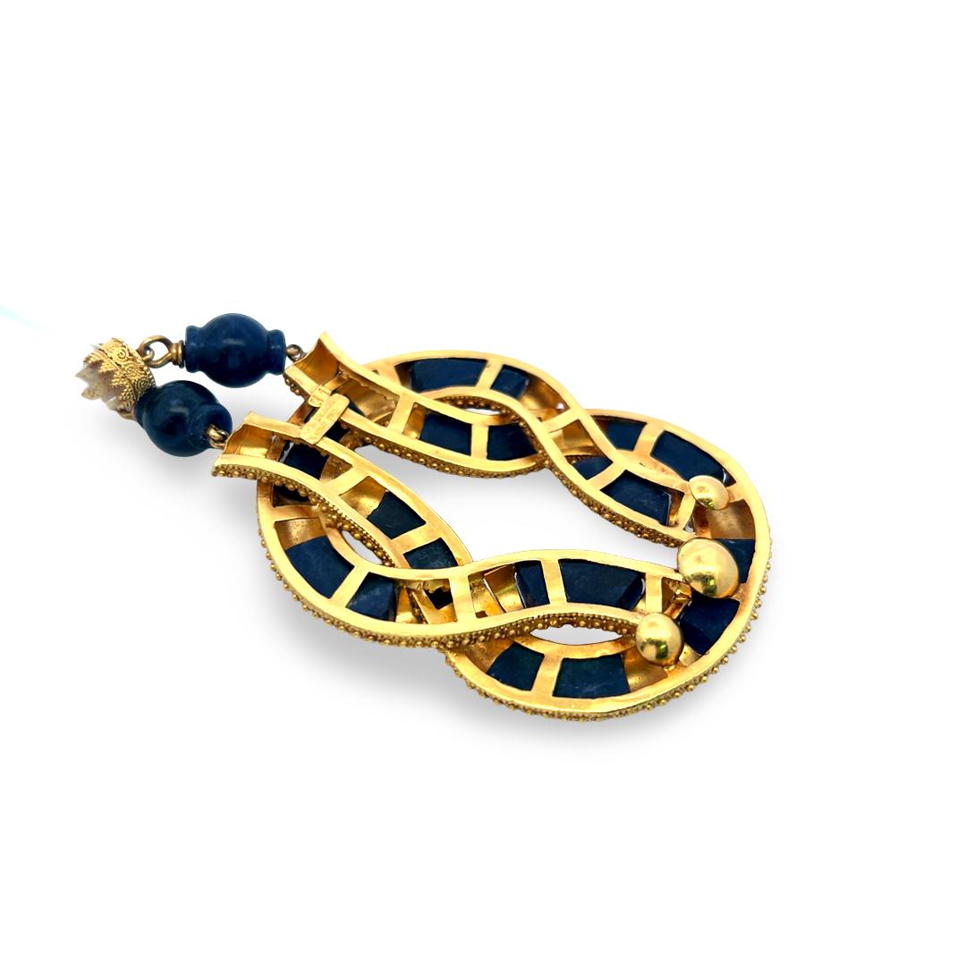 Lalaounis 18K Yellow Gold Pendant Necklace Crystal & Sodalite Beads and Slices