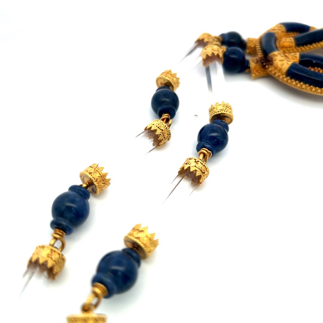 Lalaounis 18K Yellow Gold Pendant Necklace Crystal & Sodalite Beads and Slices