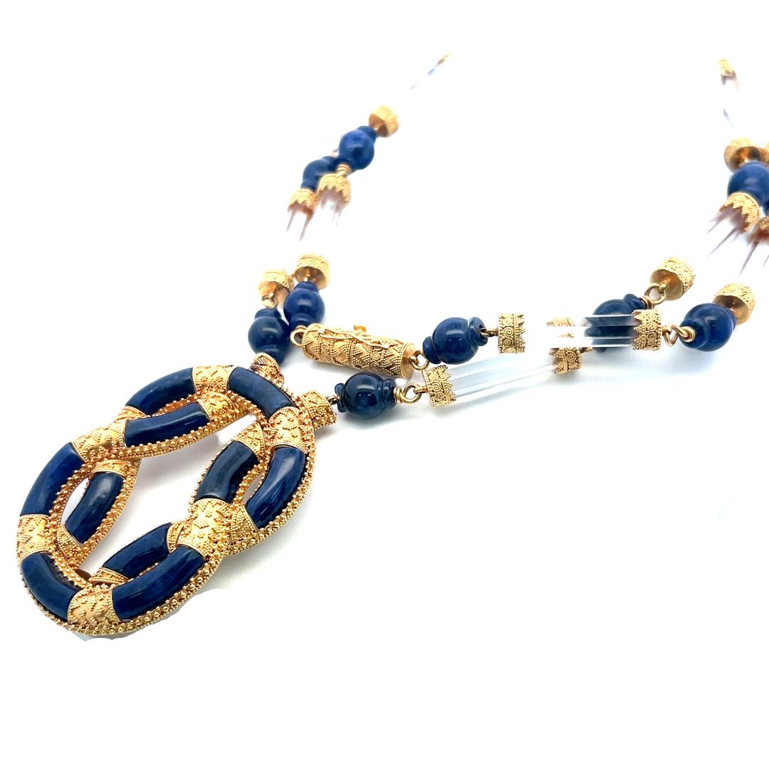 Lalaounis 18K Yellow Gold Pendant Necklace Crystal & Sodalite Beads and Slices