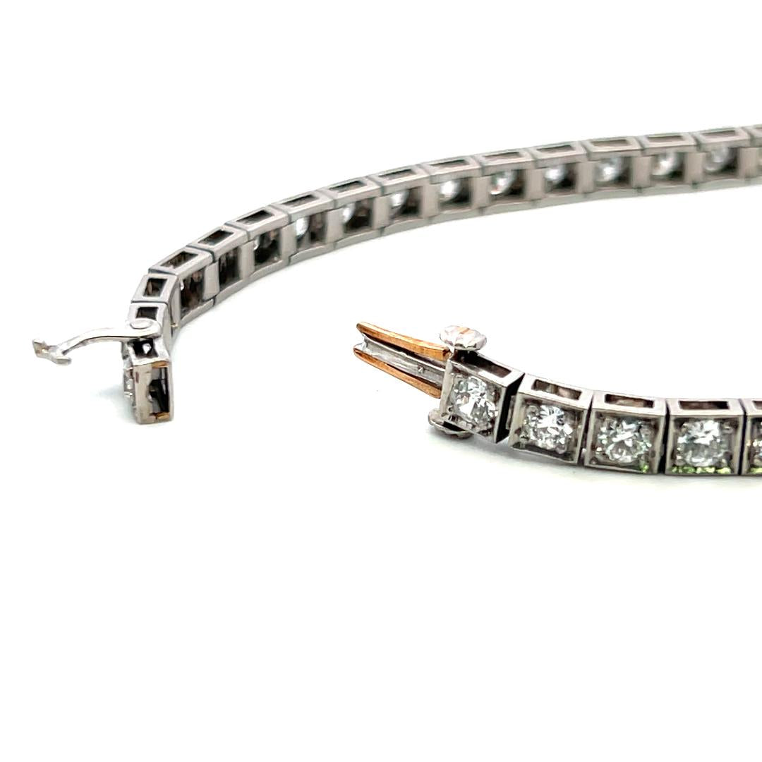 Vintage Platinum Tennis Bracelet with 4.4 Carat Old European Cut F-VS Diamonds