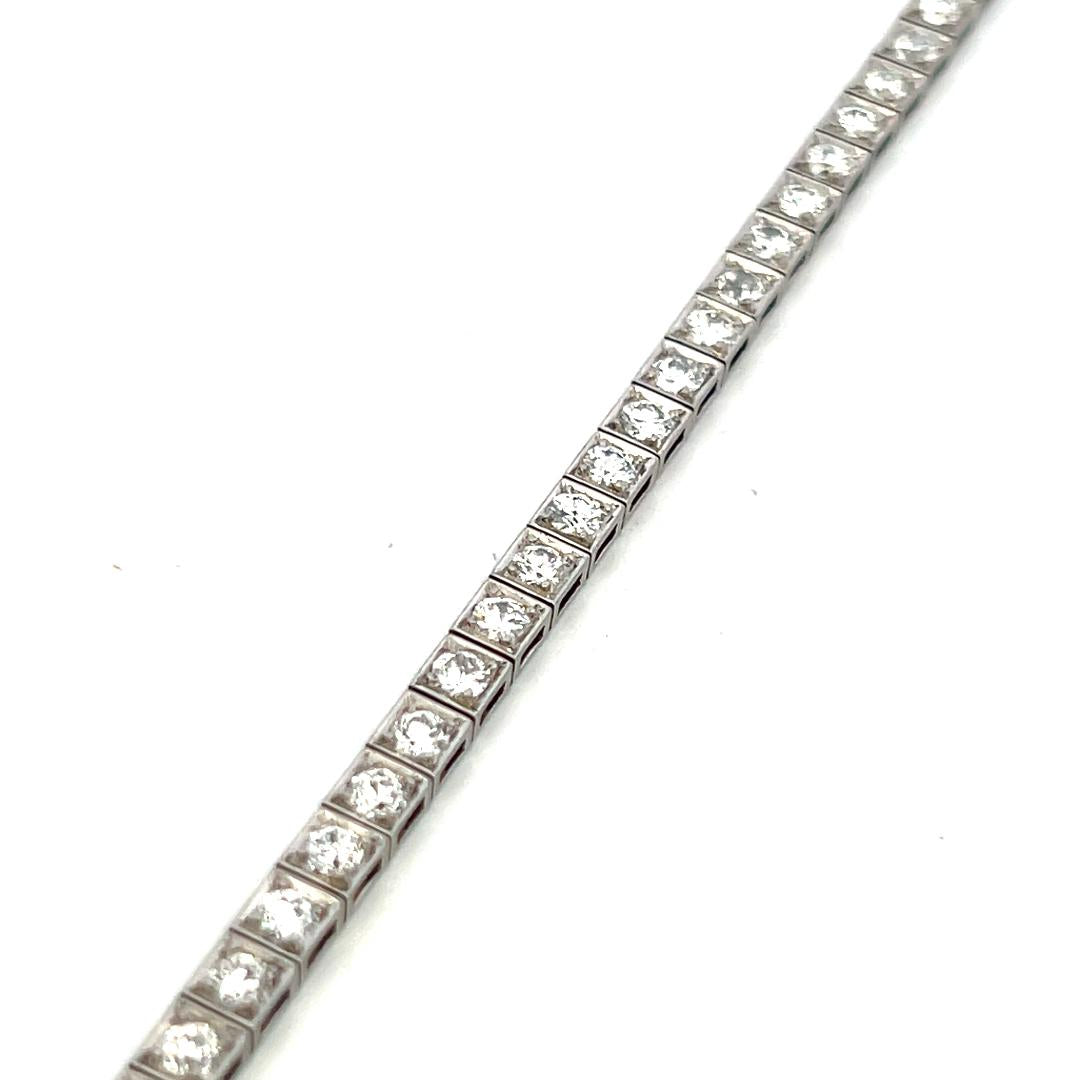 Vintage Platinum Tennis Bracelet with 4.4 Carat Old European Cut F-VS Diamonds