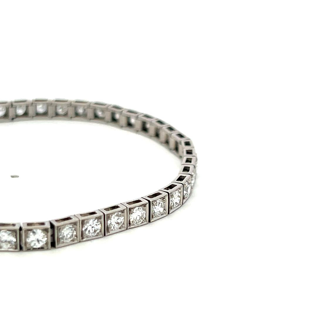 Vintage Platinum Tennis Bracelet with 4.4 Carat Old European Cut F-VS Diamonds