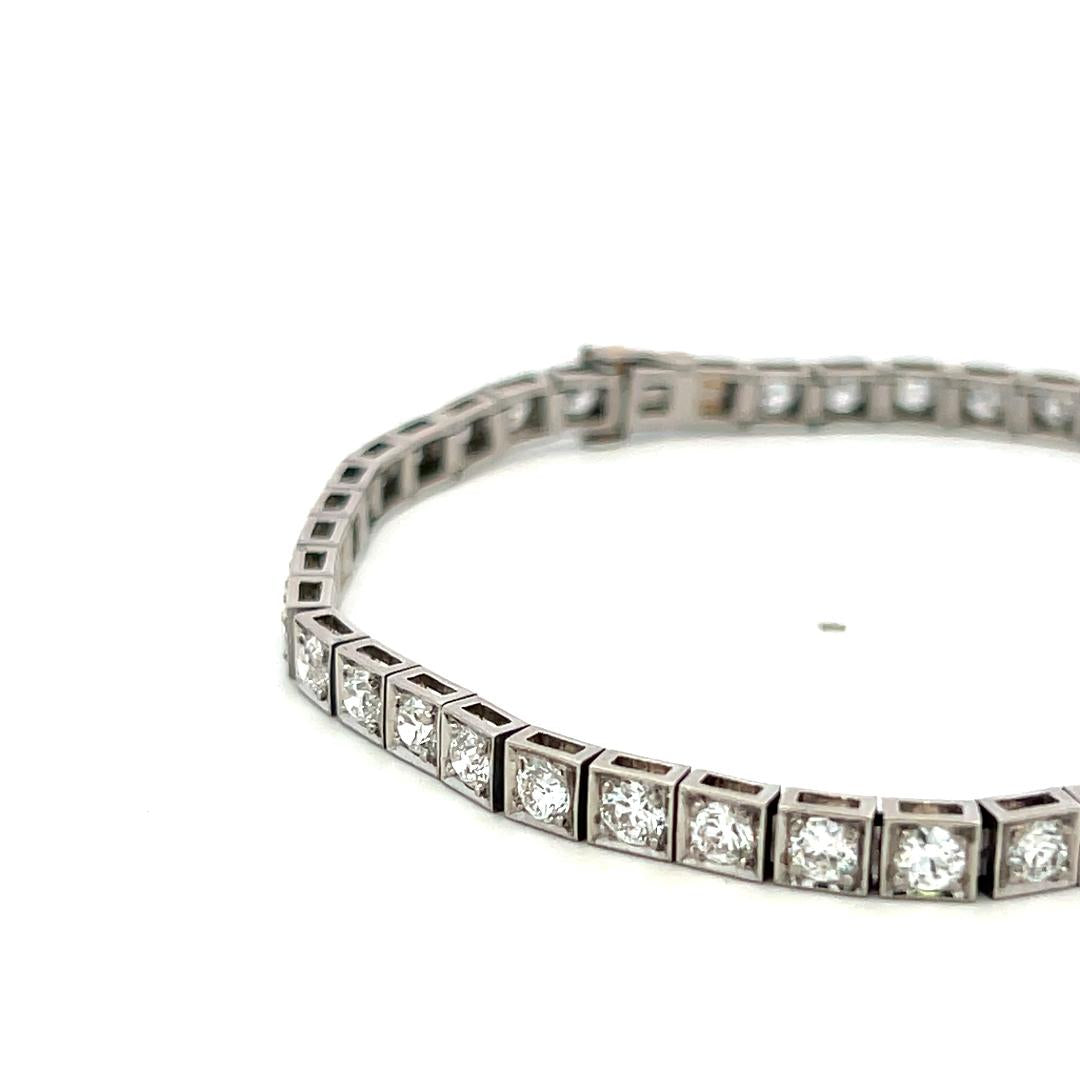 Vintage Platinum Tennis Bracelet with 4.4 Carat Old European Cut F-VS Diamonds