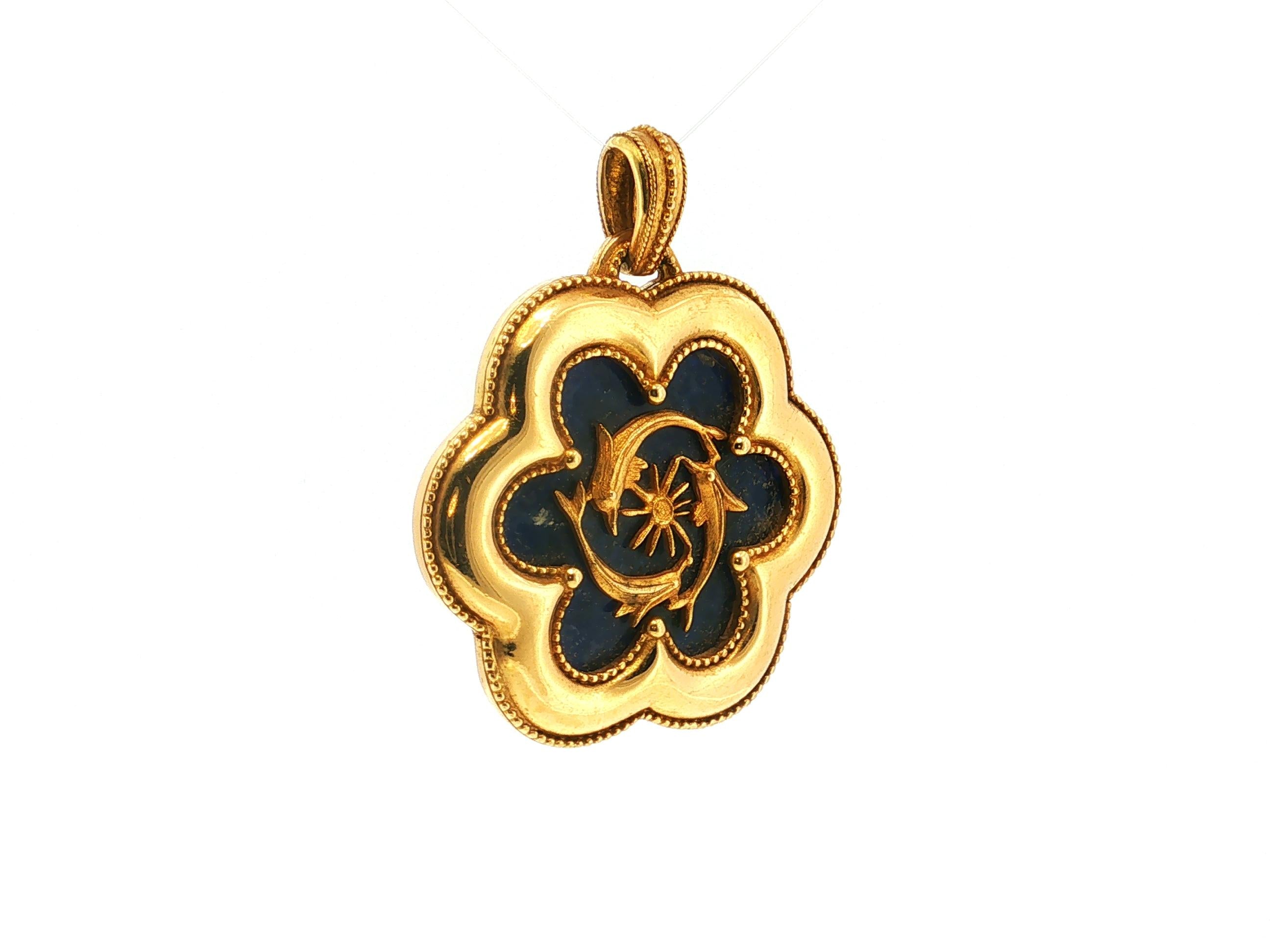 Lalaounis Vintage 18K Yellow Gold Pendant with 35.00MM Sodalite