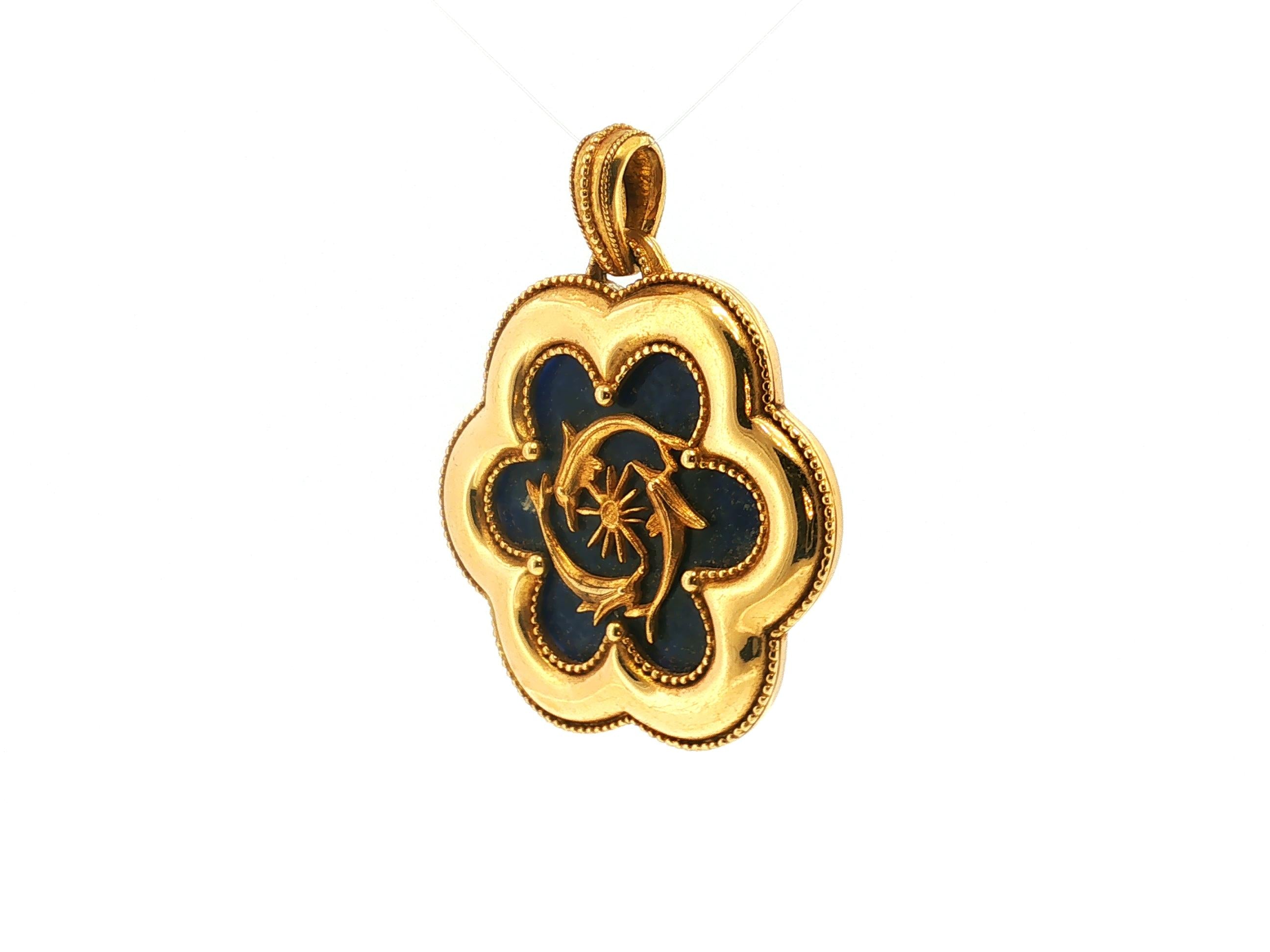 Lalaounis Vintage 18K Yellow Gold Pendant with 35.00MM Sodalite