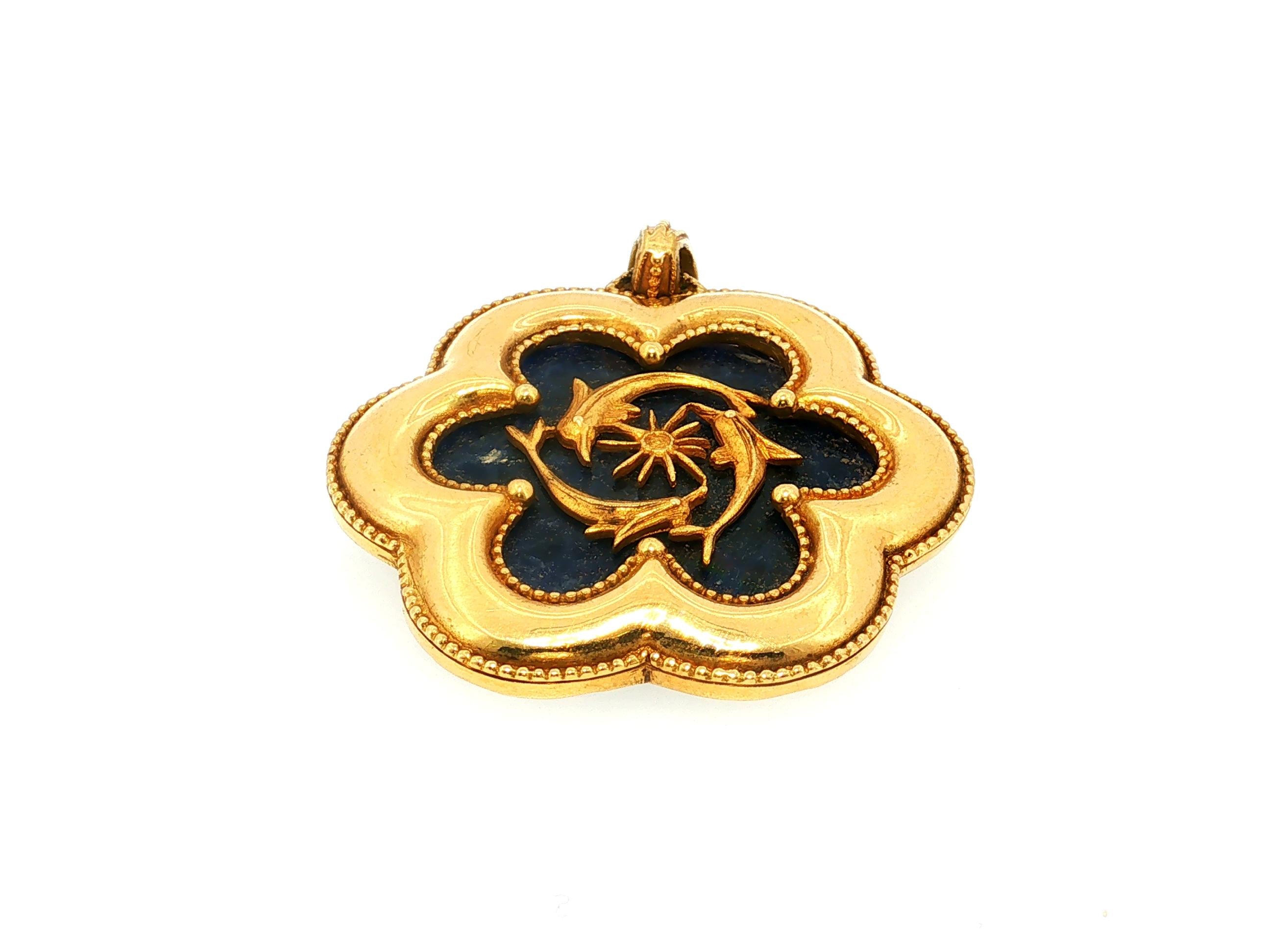 Lalaounis Vintage 18K Yellow Gold Pendant with 35.00MM Sodalite
