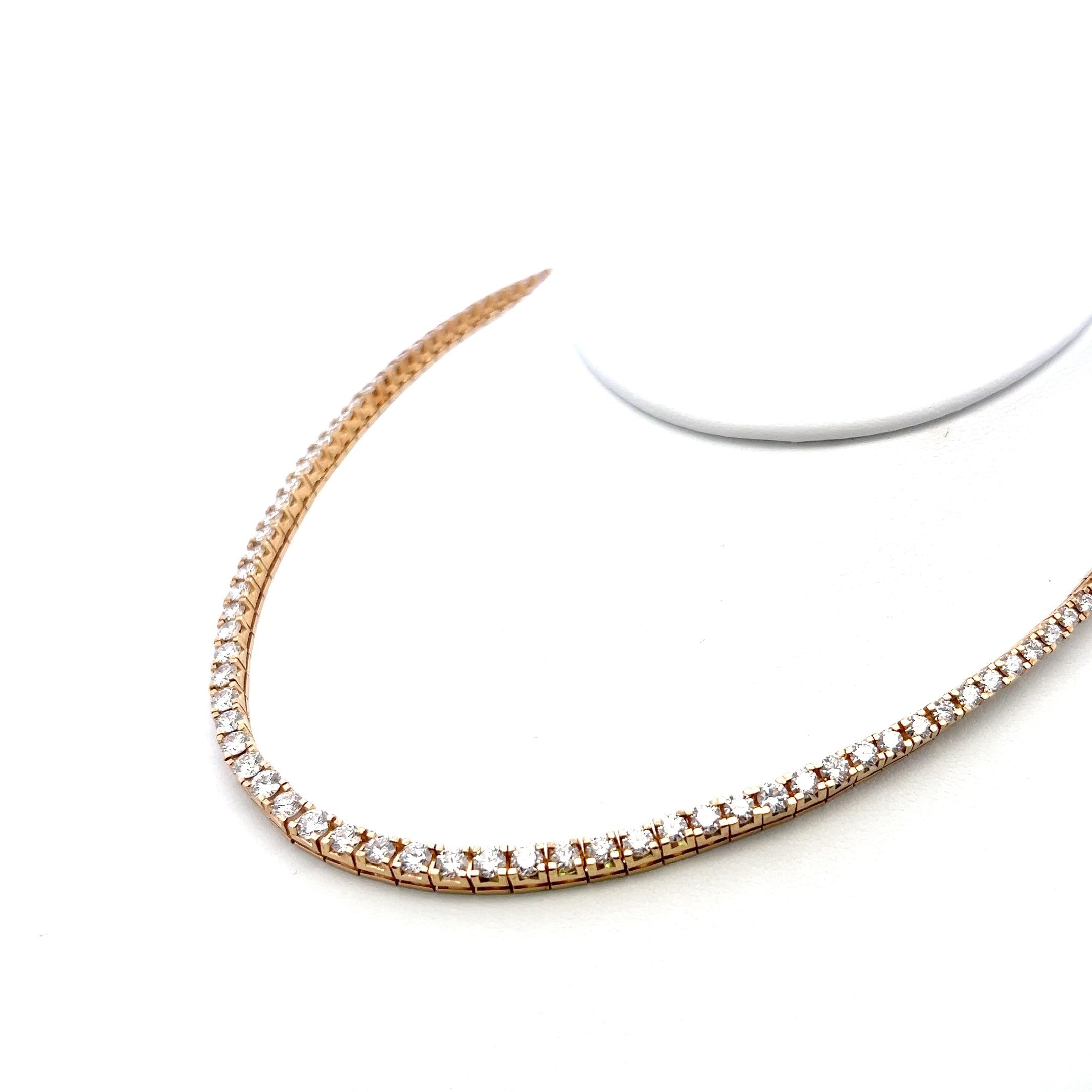 14K Yellow Gold Riviera Necklace with 11.42 Carat Round I VS Diamonds 30.8 Grams