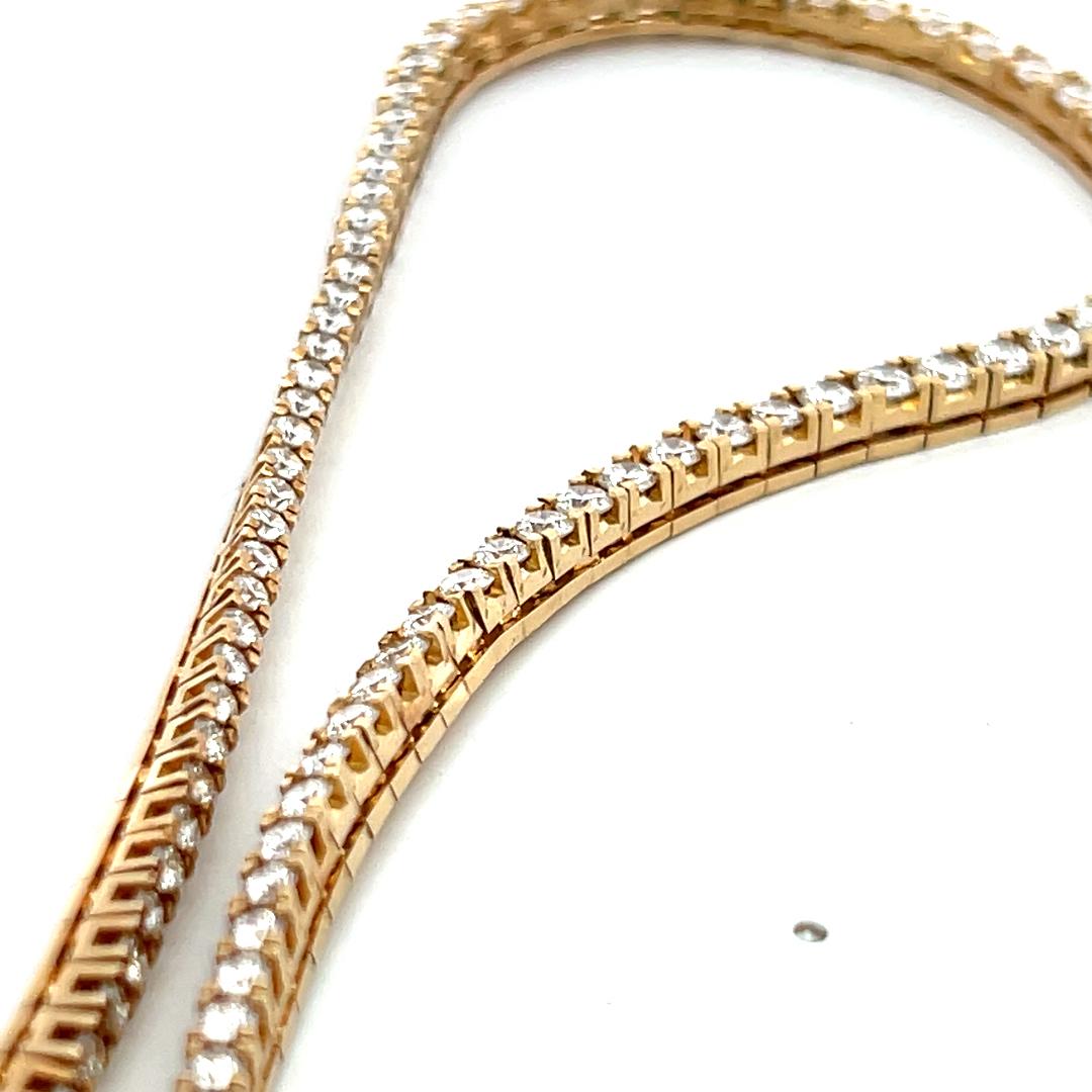 14K Yellow Gold Riviera Necklace with 11.42 Carat Round I VS Diamonds 30.8 Grams