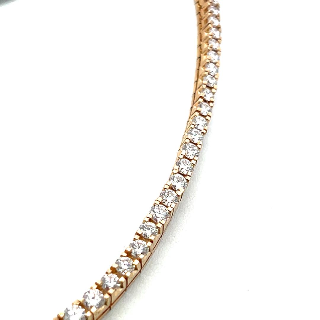 14K Yellow Gold Riviera Necklace with 11.42 Carat Round I VS Diamonds 30.8 Grams