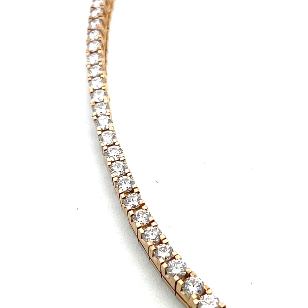 14K Yellow Gold Riviera Necklace with 11.42 Carat Round I VS Diamonds 30.8 Grams