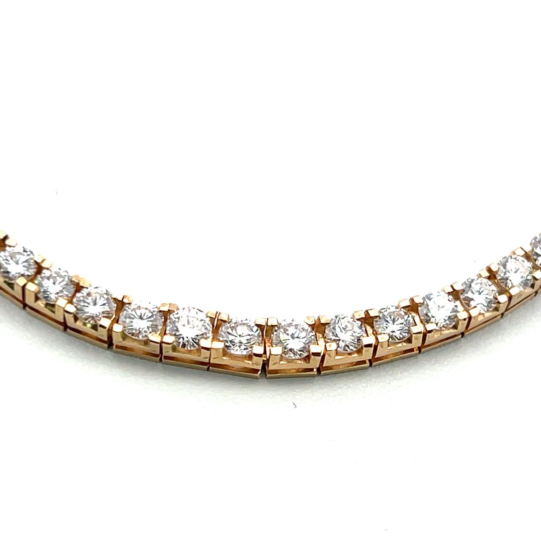 14K Yellow Gold Riviera Necklace with 11.42 Carat Round I VS Diamonds 30.8 Grams