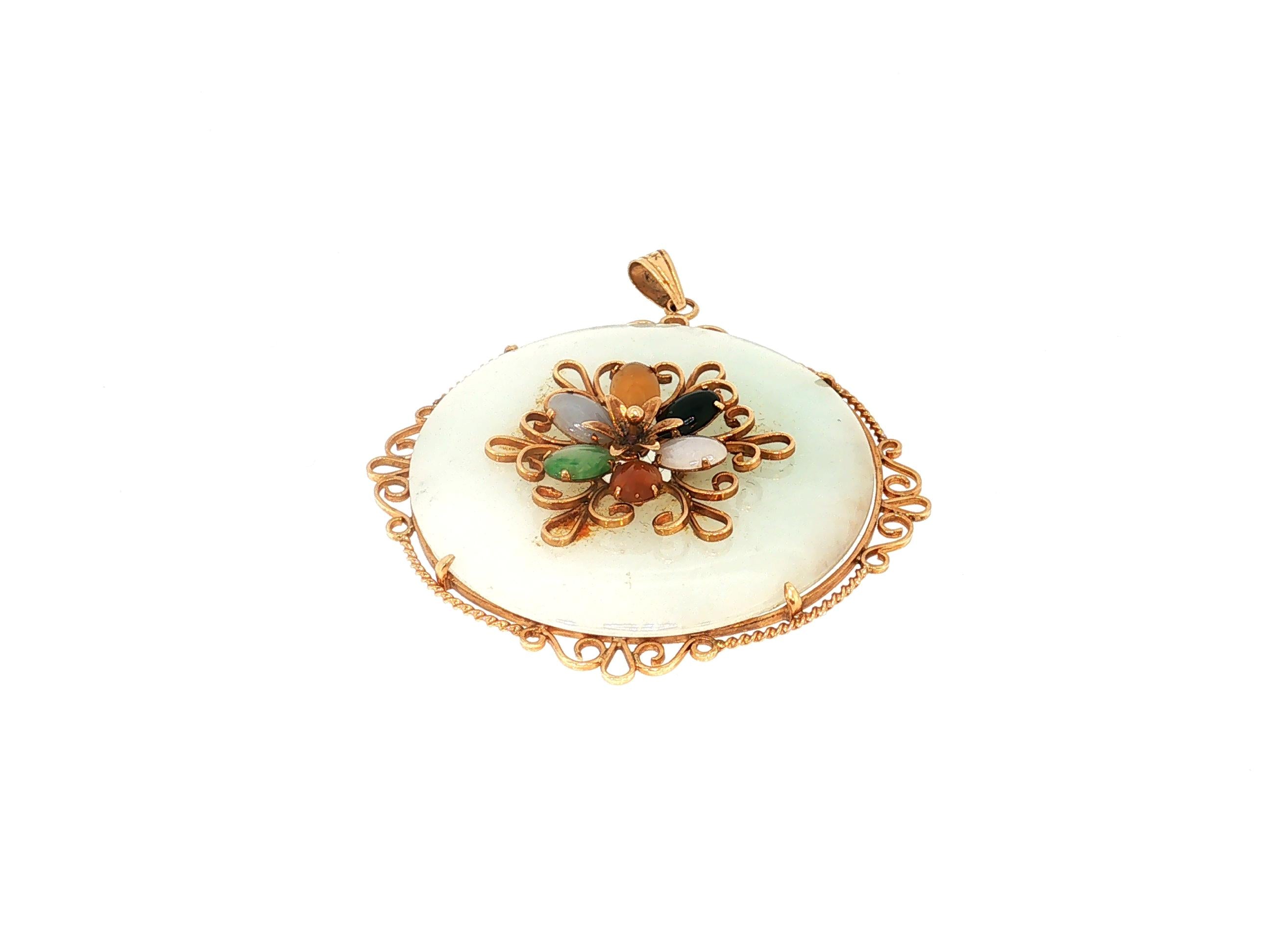 Vintage 14K Yellow Gold Pendant Necklace with 7.40x5.26MM Multi Gemstones