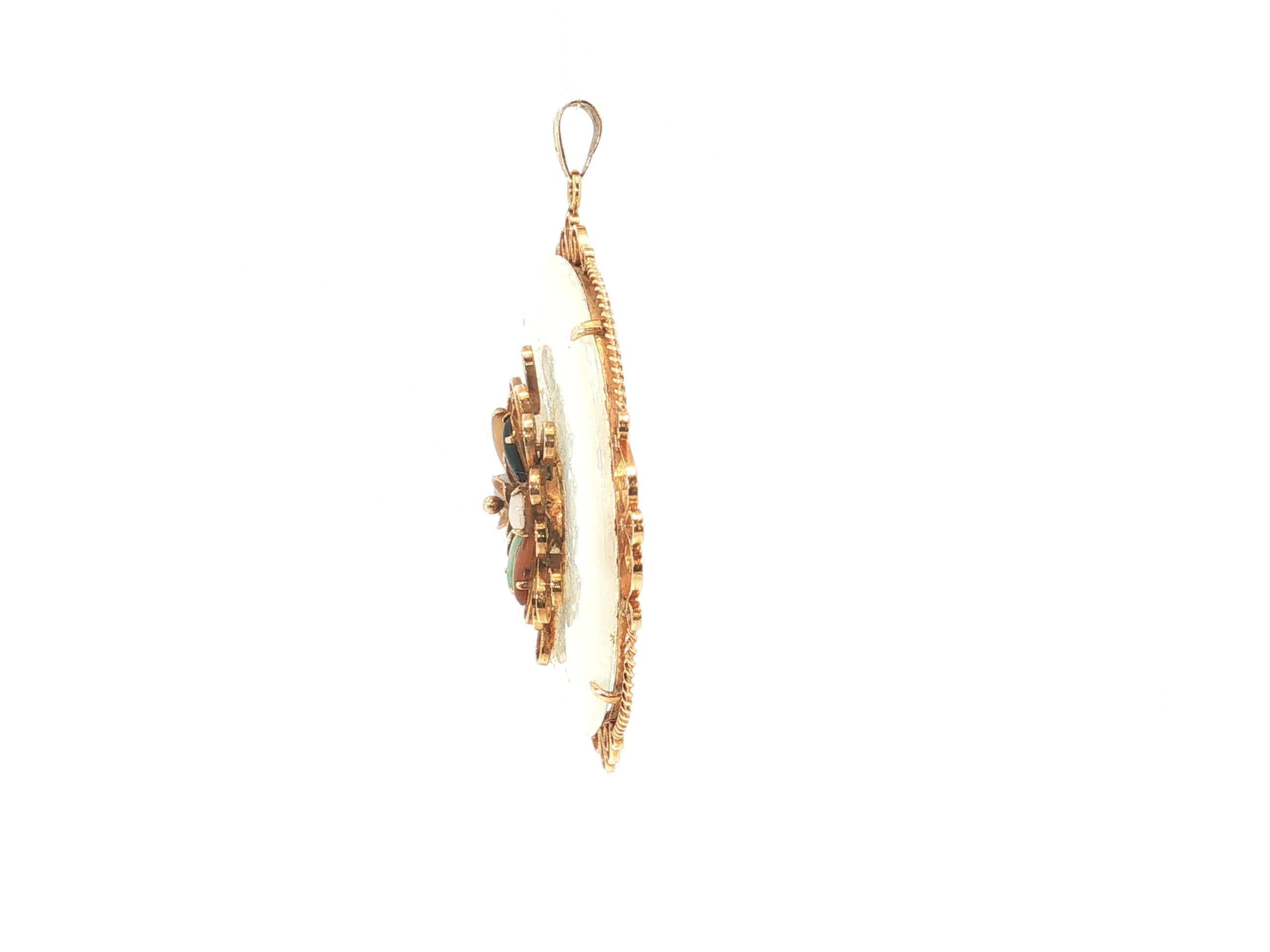 Vintage 14K Yellow Gold Pendant Necklace with 7.40x5.26MM Multi Gemstones