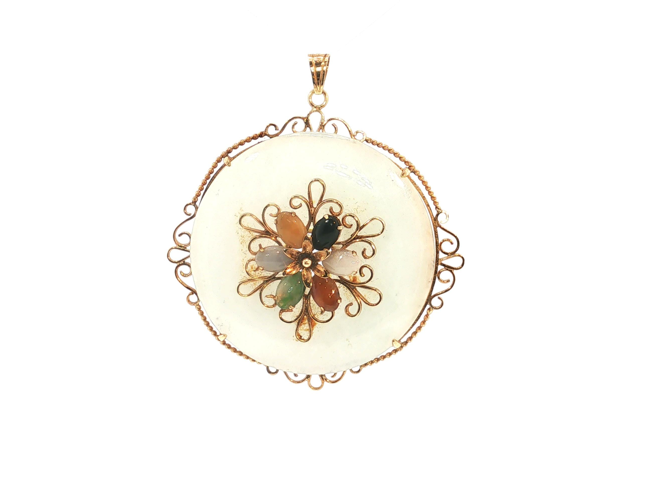 Vintage 14K Yellow Gold Pendant Necklace with 7.40x5.26MM Multi Gemstones