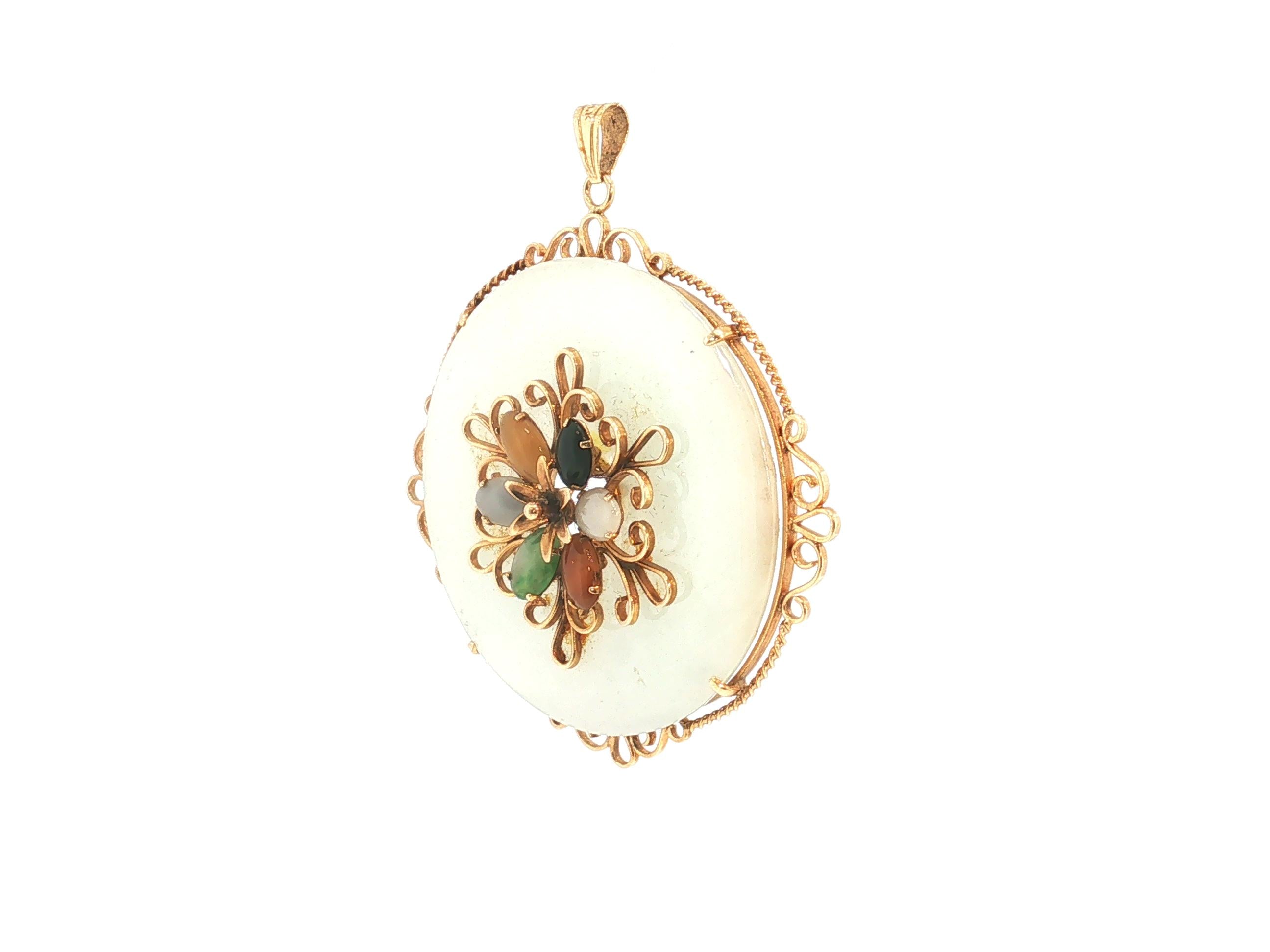 Vintage 14K Yellow Gold Pendant Necklace with 7.40x5.26MM Multi Gemstones