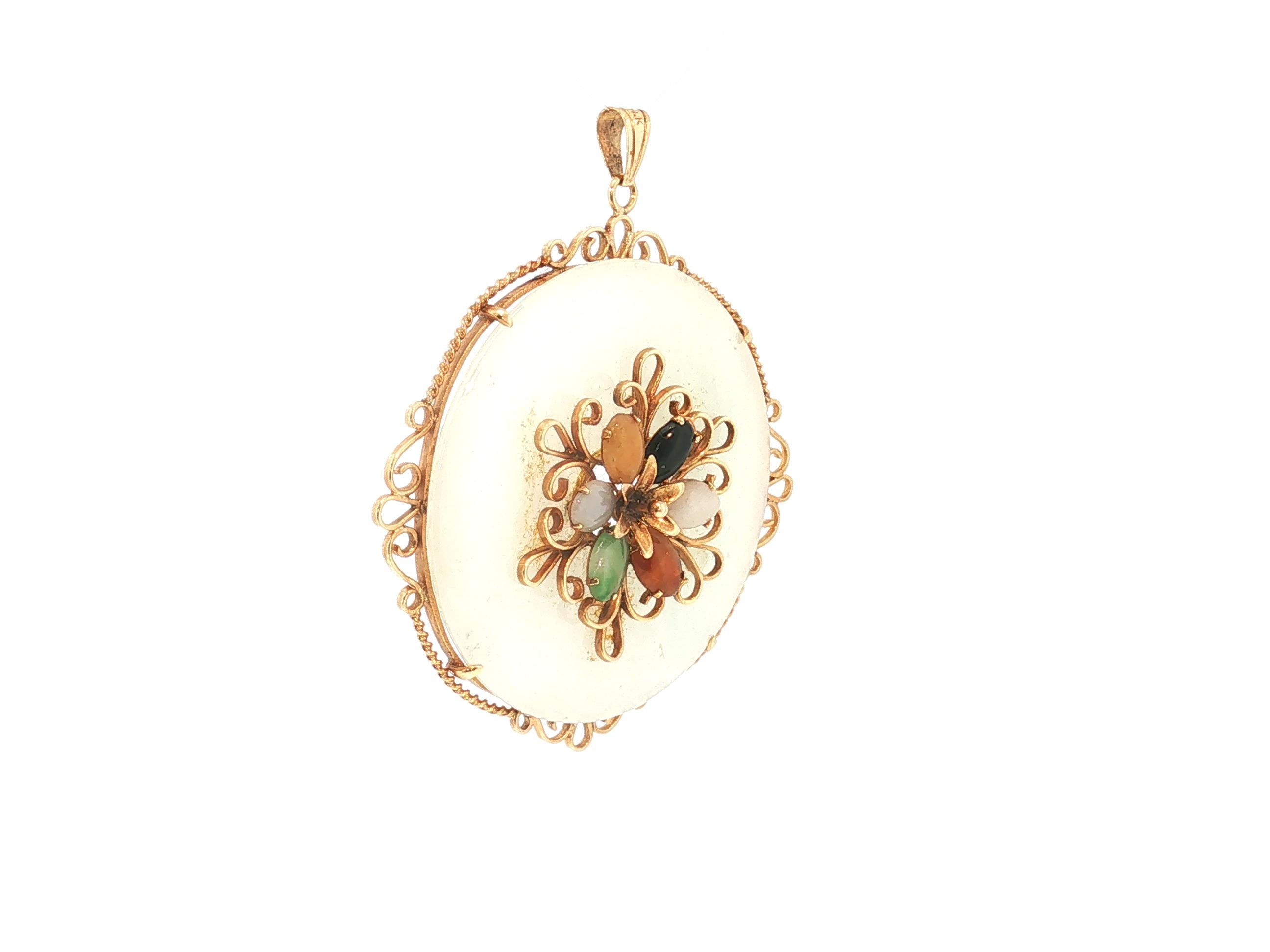 Vintage 14K Yellow Gold Pendant Necklace with 7.40x5.26MM Multi Gemstones