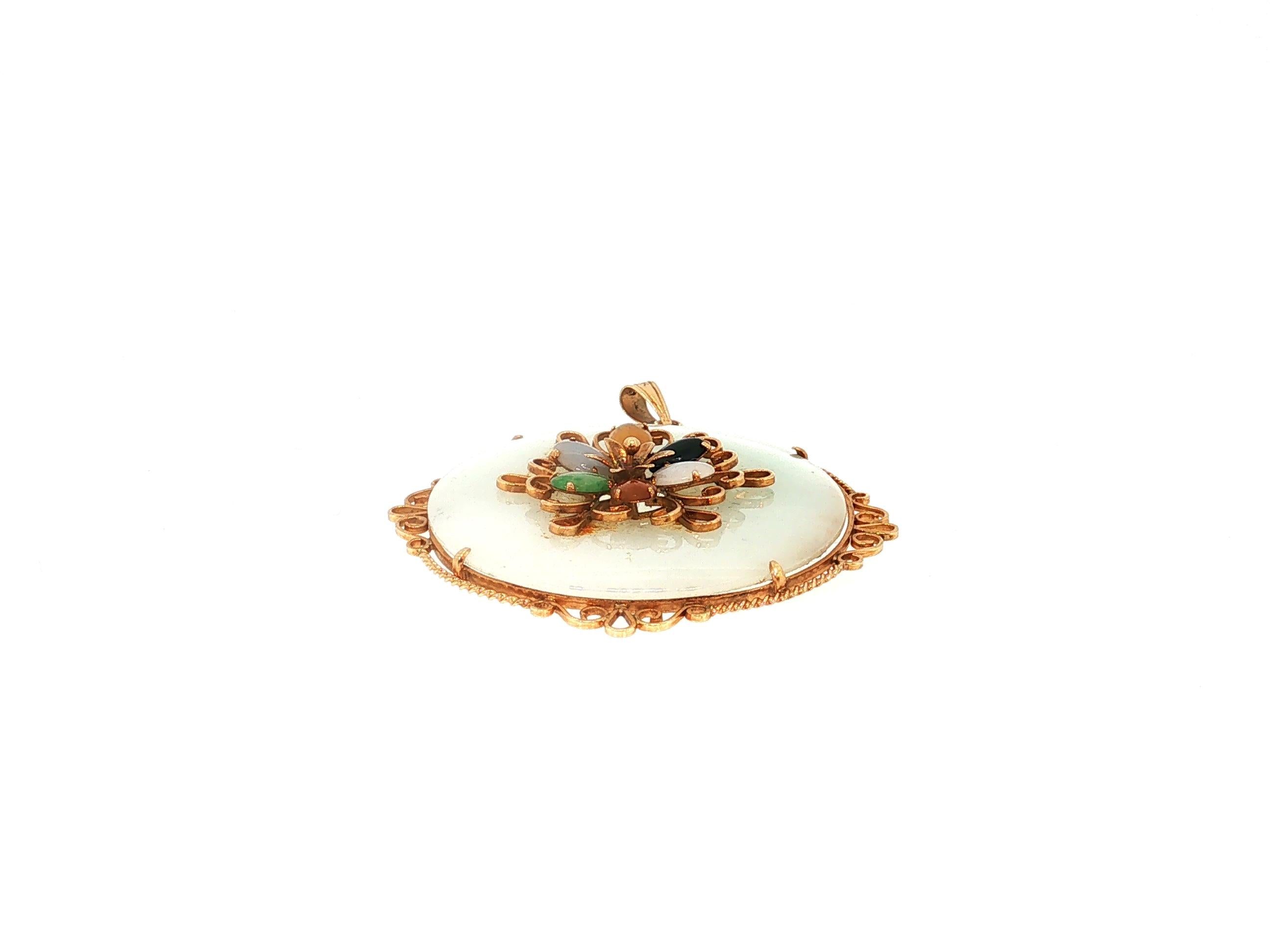 Vintage 14K Yellow Gold Pendant Necklace with 7.40x5.26MM Multi Gemstones