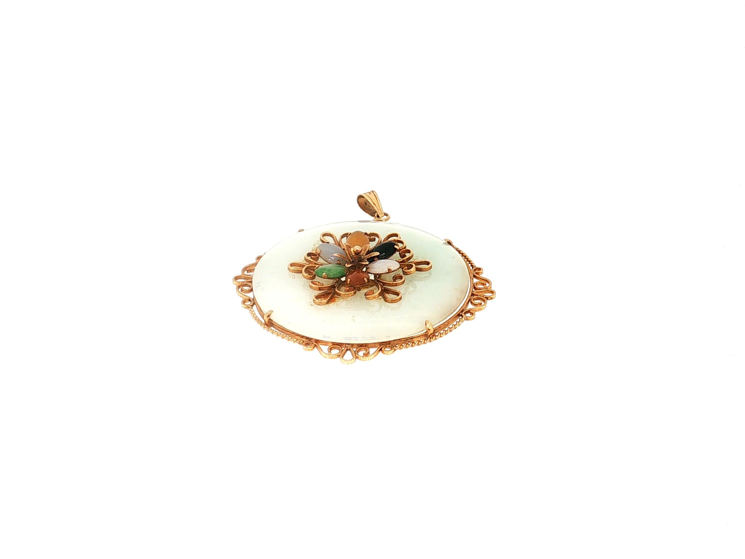 Vintage 14K Yellow Gold Pendant Necklace with 7.40x5.26MM Multi Gemstones