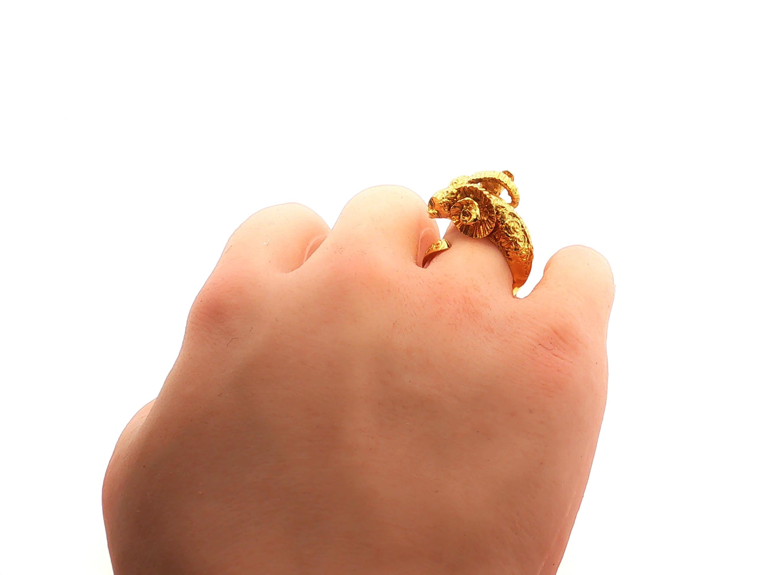 Vintage 18K Yellow Gold Bold Ram Cocktail Ring 9.6 Grams Size 4
