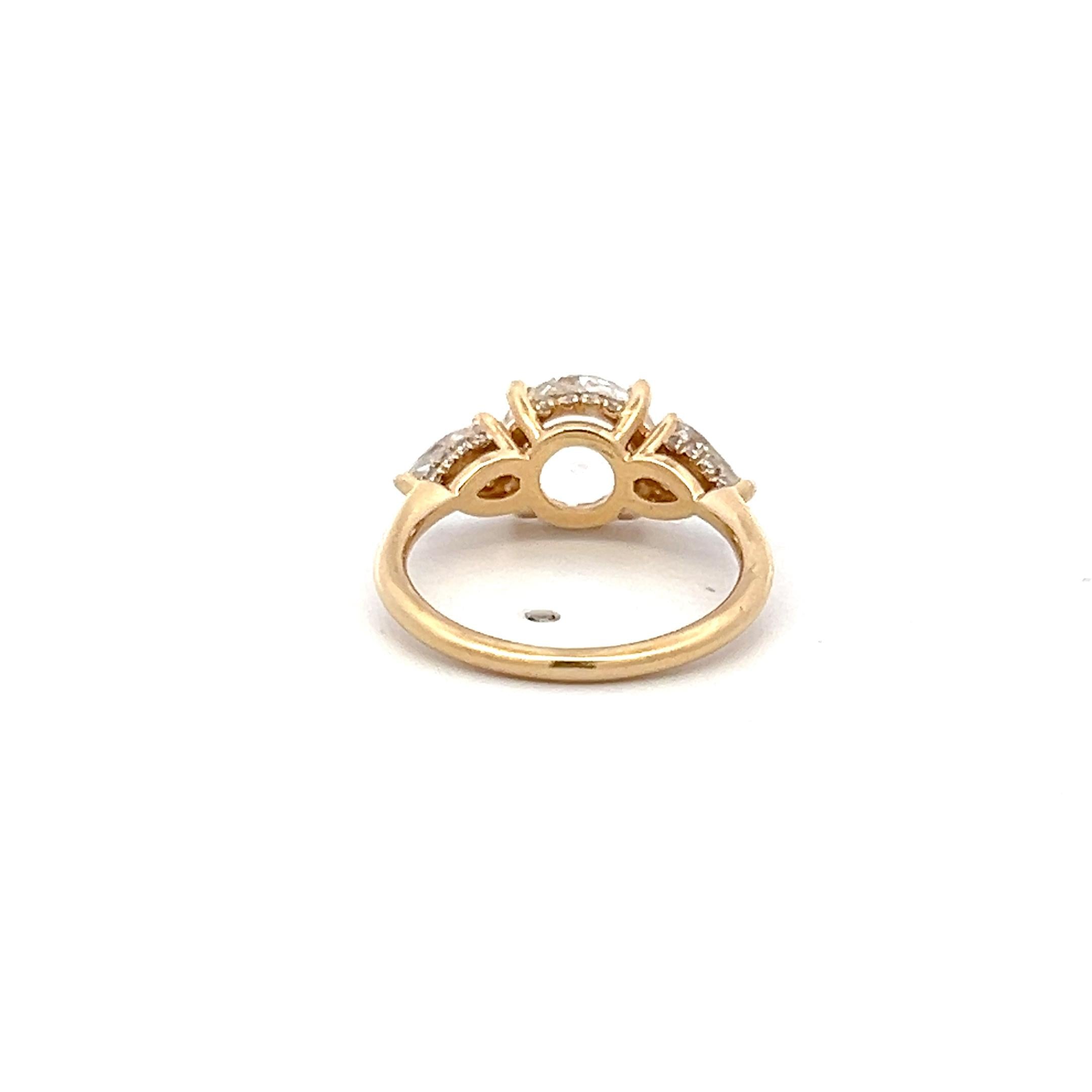 14K YG Three-Stone Ring with 2.02 Carat Rose & Pear Diamonds Size 4 G-VVS2 GIA