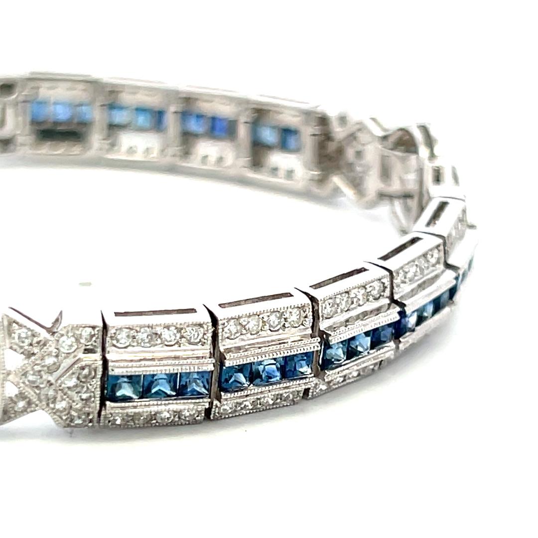 18K WG Art-Deco Bracelet with 2.4 Ct Round I SI Diamonds and 1.95 Ct Sapphires
