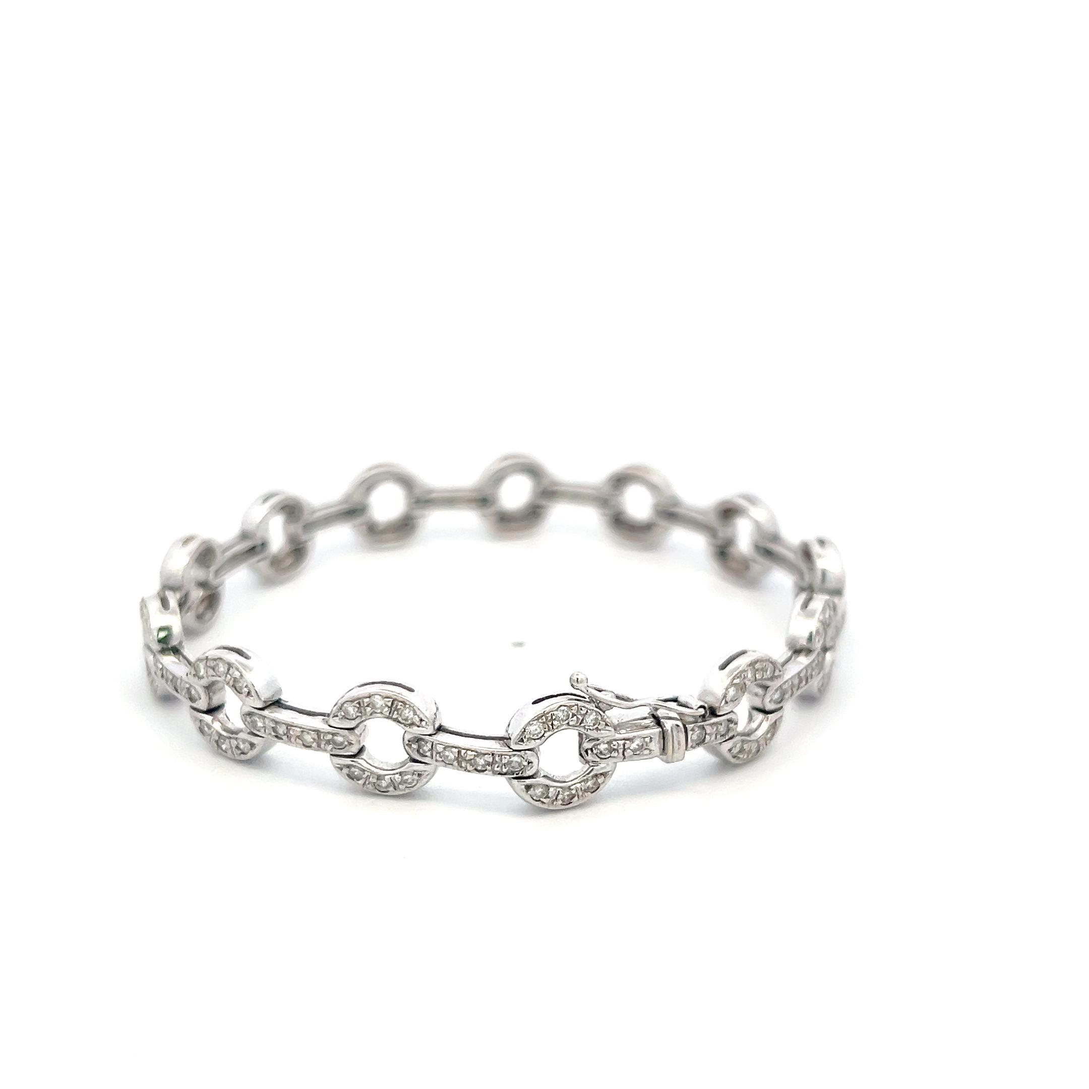 Vintage 18K White Gold Link Bracelet with 1.89 Carat Round H-SI Diamonds