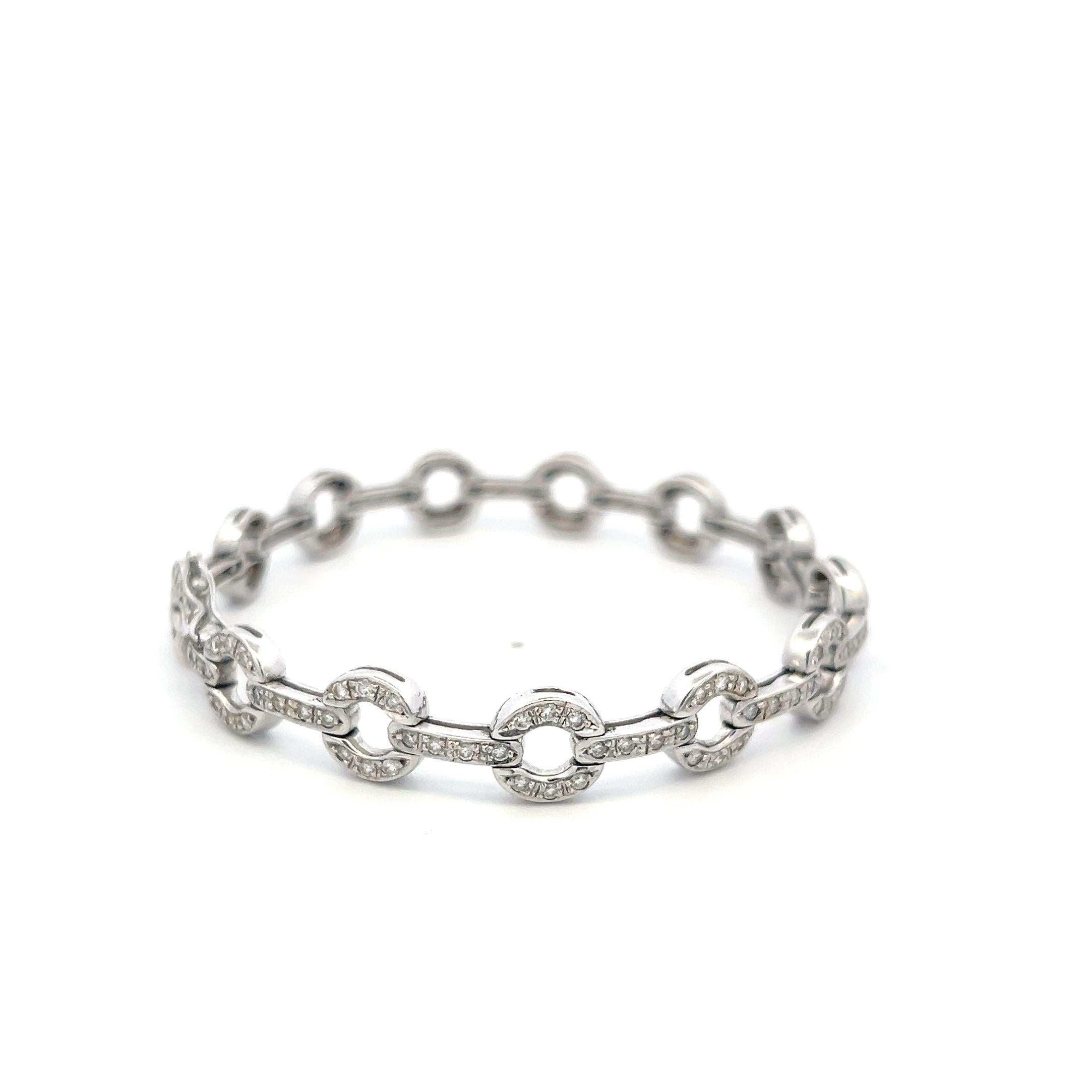 Vintage 18K White Gold Link Bracelet with 1.89 Carat Round H-SI Diamonds