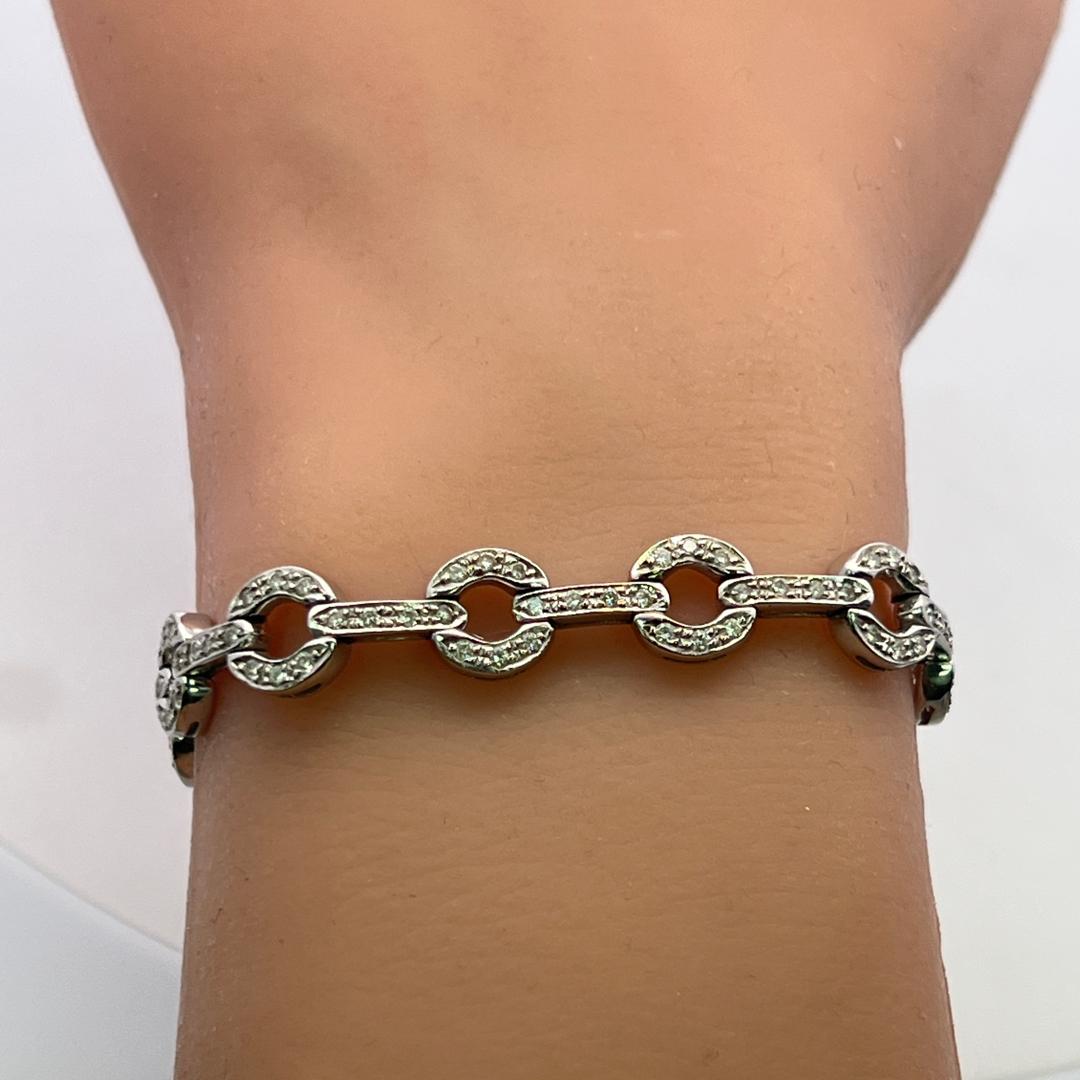 Vintage 18K White Gold Link Bracelet with 1.89 Carat Round H-SI Diamonds
