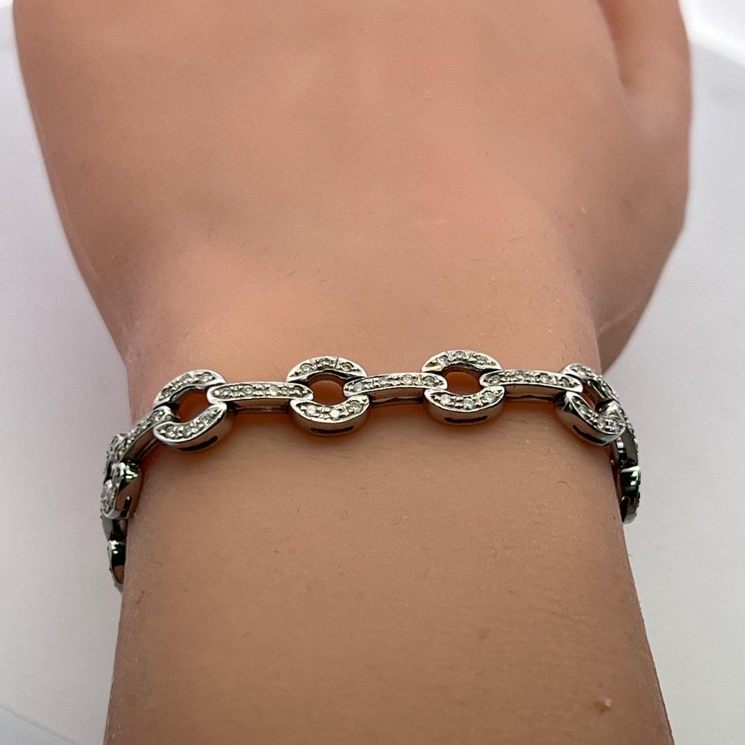 Vintage 18K White Gold Link Bracelet with 1.89 Carat Round H-SI Diamonds