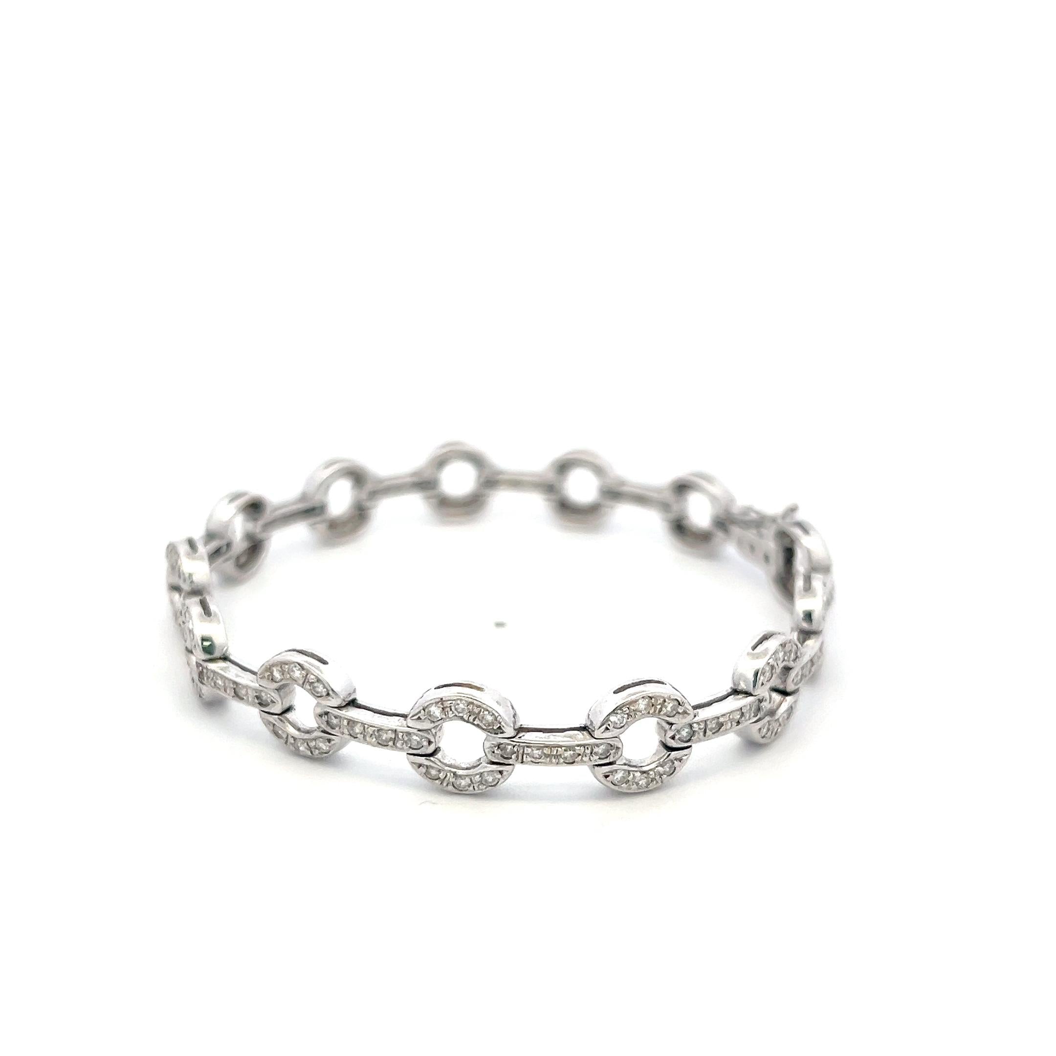 Vintage 18K White Gold Link Bracelet with 1.89 Carat Round H-SI Diamonds