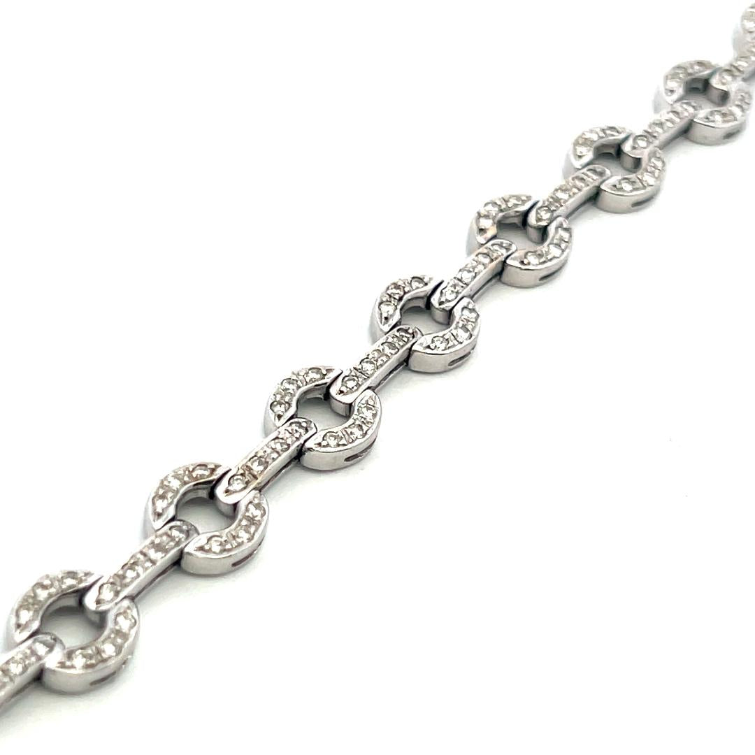 Vintage 18K White Gold Link Bracelet with 1.89 Carat Round H-SI Diamonds