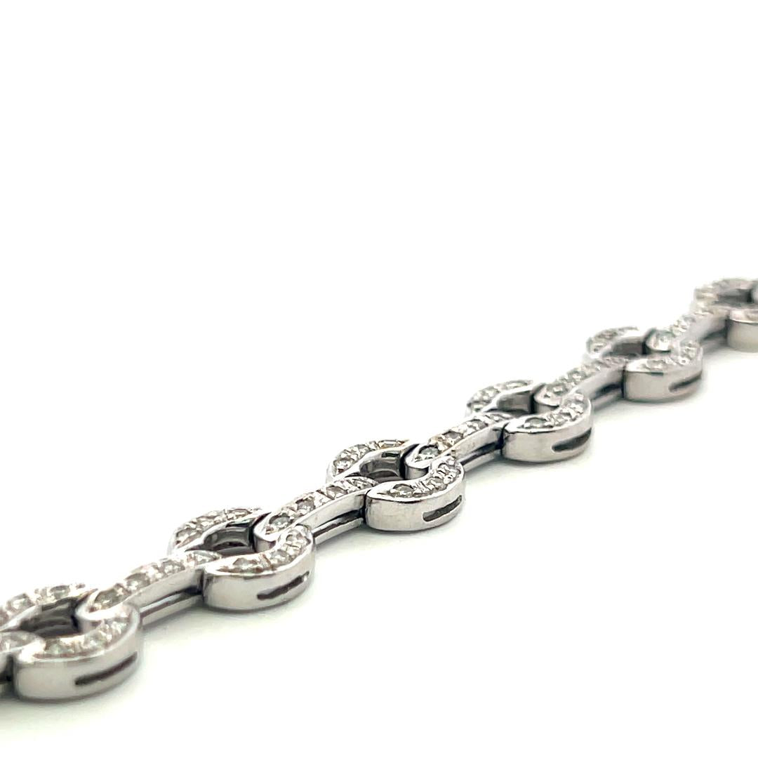 Vintage 18K White Gold Link Bracelet with 1.89 Carat Round H-SI Diamonds