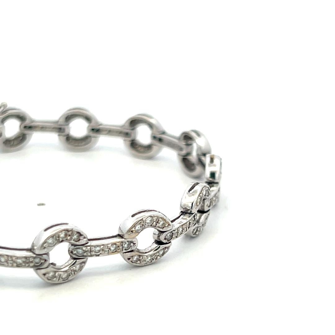 Vintage 18K White Gold Link Bracelet with 1.89 Carat Round H-SI Diamonds