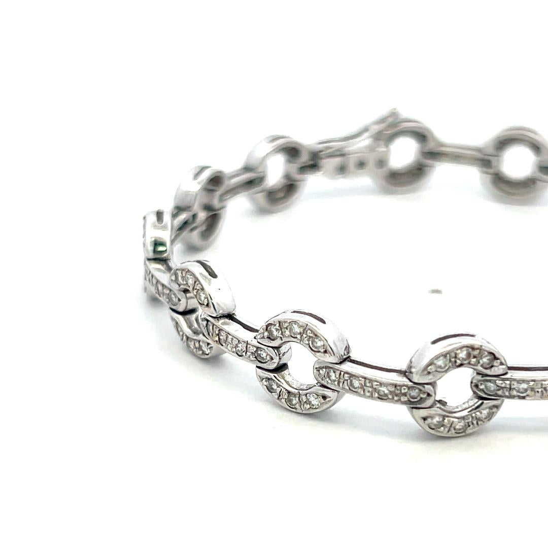 Vintage 18K White Gold Link Bracelet with 1.89 Carat Round H-SI Diamonds
