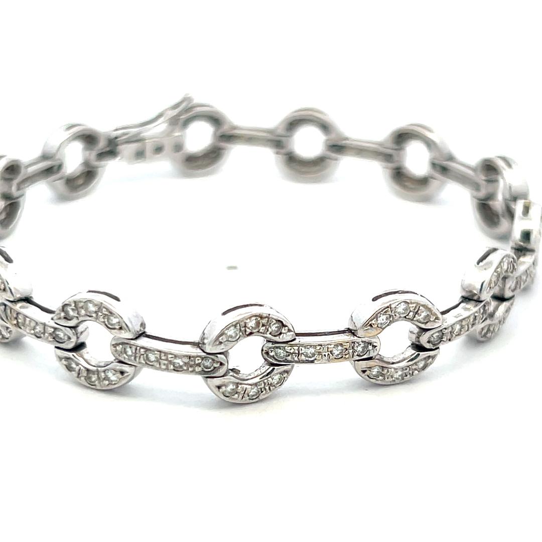 Vintage 18K White Gold Link Bracelet with 1.89 Carat Round H-SI Diamonds