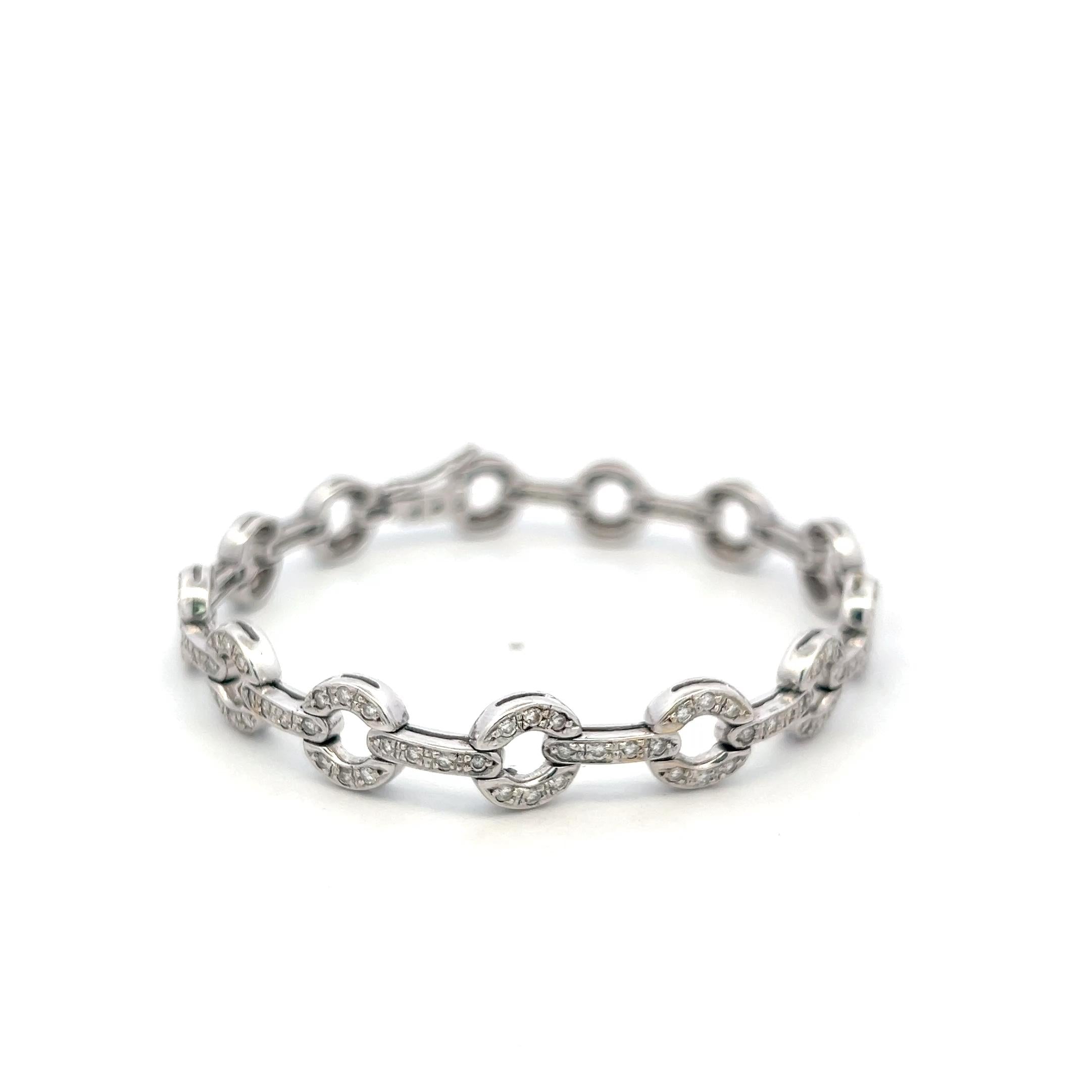 Vintage 18K White Gold Link Bracelet with 1.89 Carat Round H-SI Diamonds