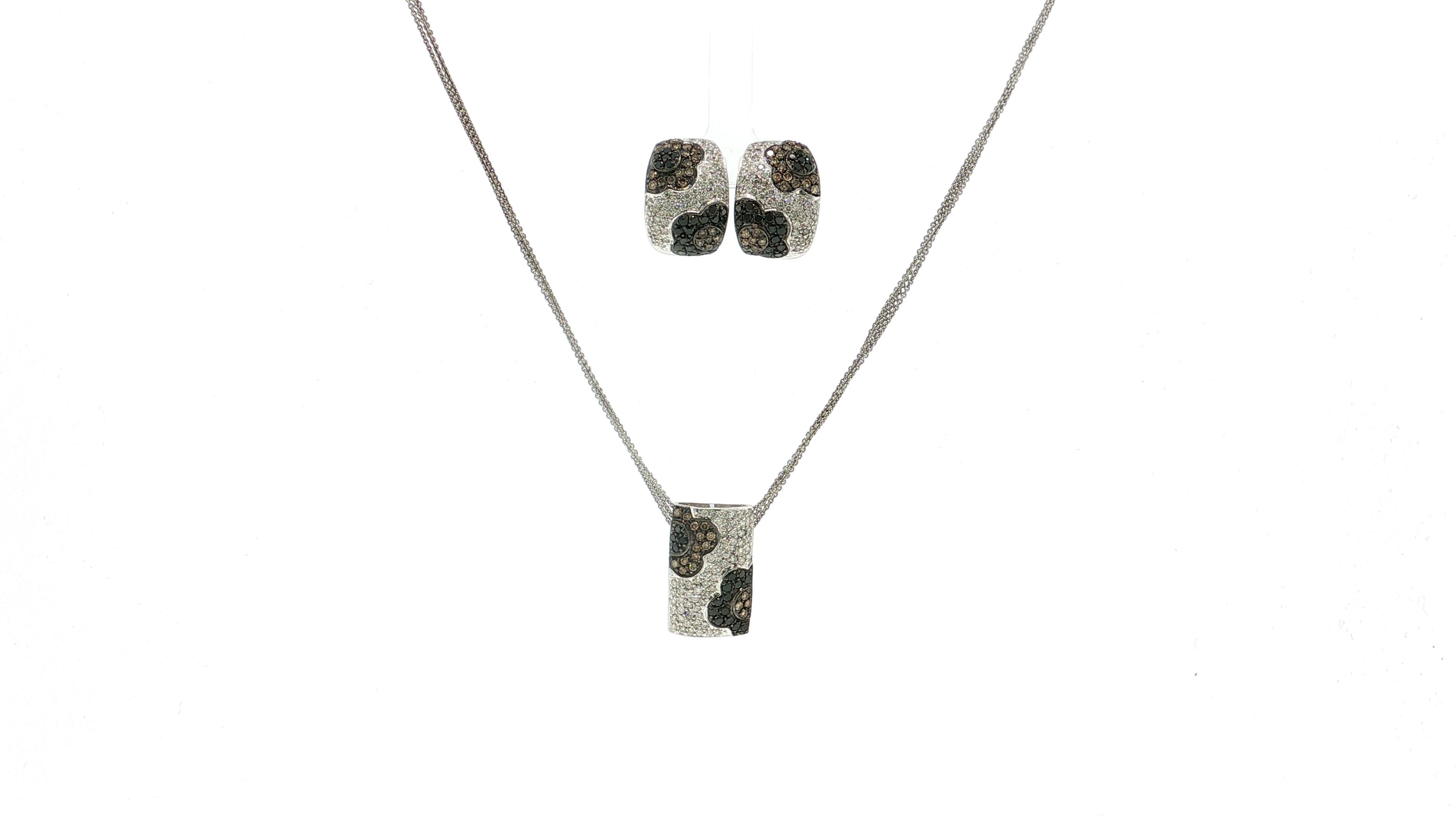 Vintage 14K WG Pendant Necklace & Earrings with 2.37 Carat Diamonds