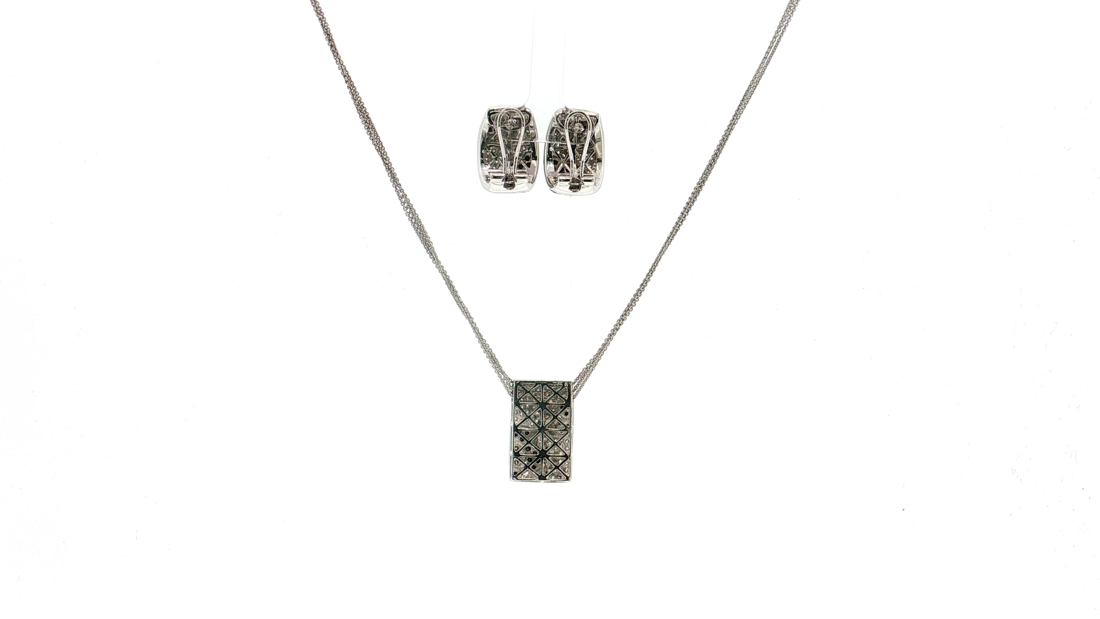 Vintage 14K WG Pendant Necklace & Earrings with 2.37 Carat Diamonds