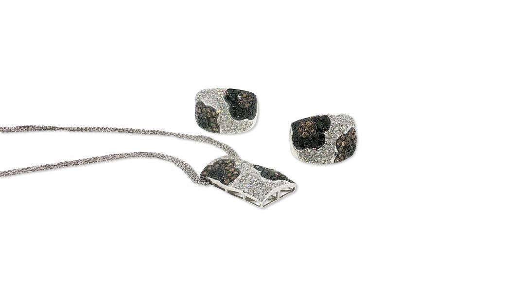 Vintage 14K WG Pendant Necklace & Earrings with 2.37 Carat Diamonds