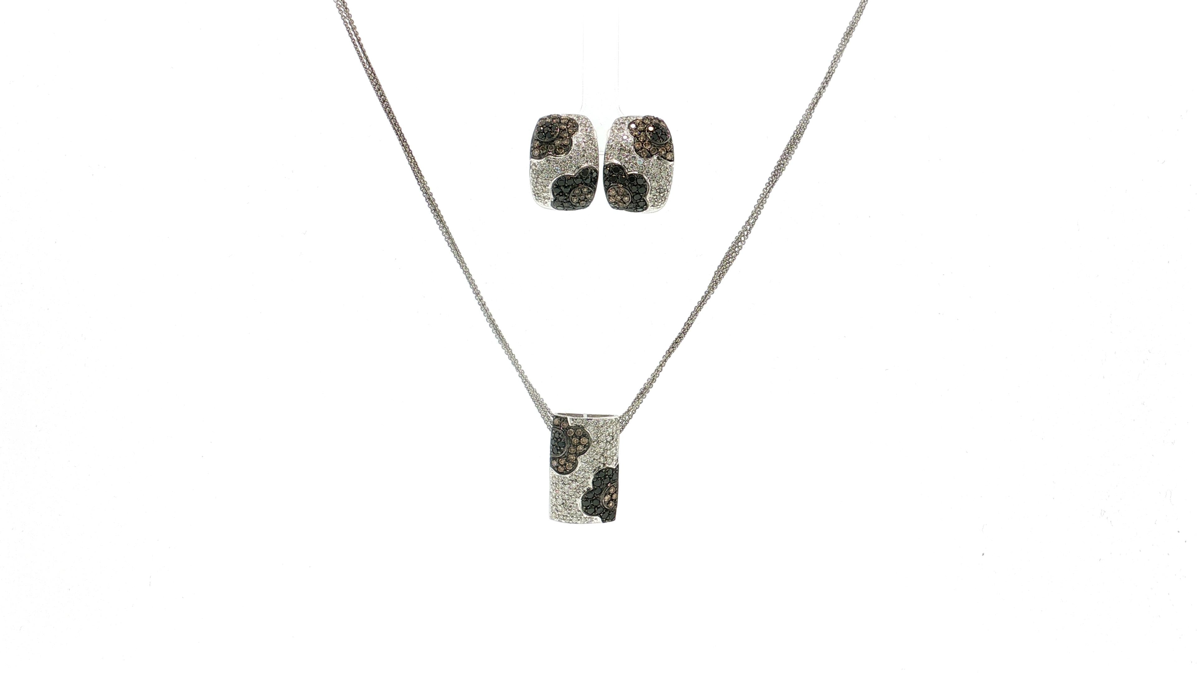 Vintage 14K WG Pendant Necklace & Earrings with 2.37 Carat Diamonds