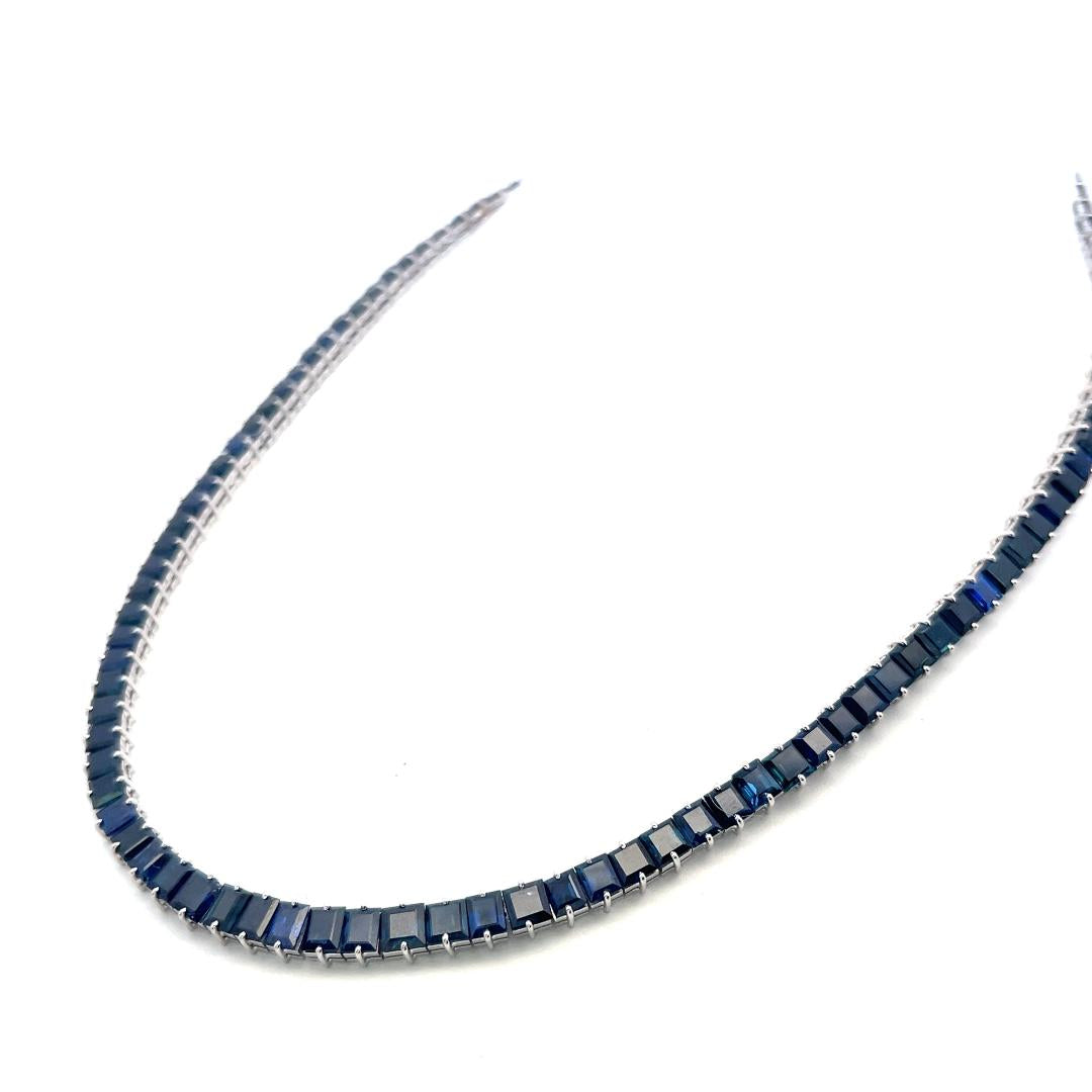 Vintage 10K White Gold Tennis Necklace with 33.3 Carat Sapphire 17.5 Inch 41.7g