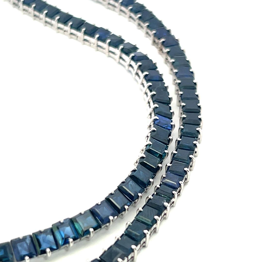 Vintage 10K White Gold Tennis Necklace with 33.3 Carat Sapphire 17.5 Inch 41.7g