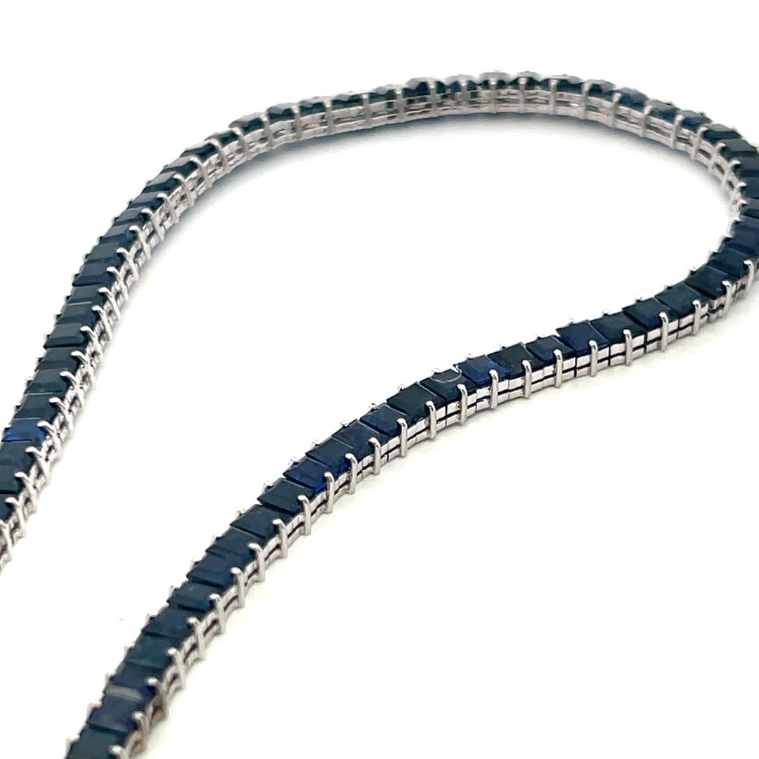 Vintage 10K White Gold Tennis Necklace with 33.3 Carat Sapphire 17.5 Inch 41.7g