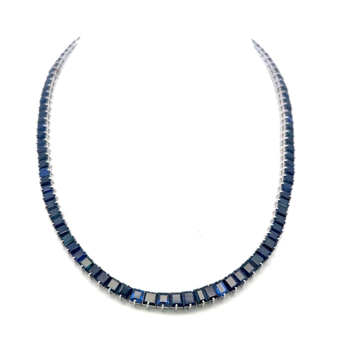 Vintage 10K White Gold Tennis Necklace with 33.3 Carat Sapphire 17.5 Inch 41.7g